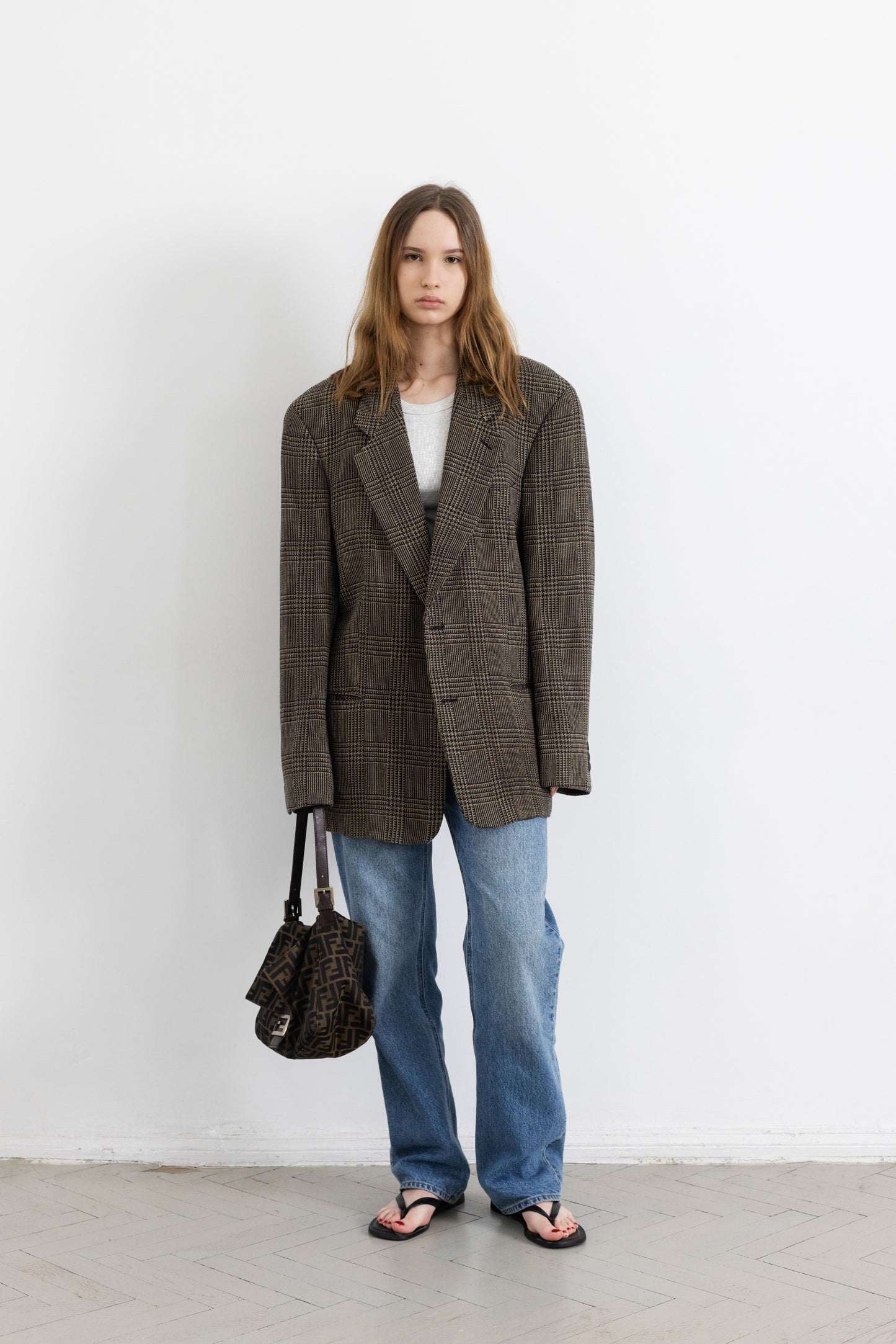 Vintage Giorgio Armani Brown Plaid 100% Wool Blazer