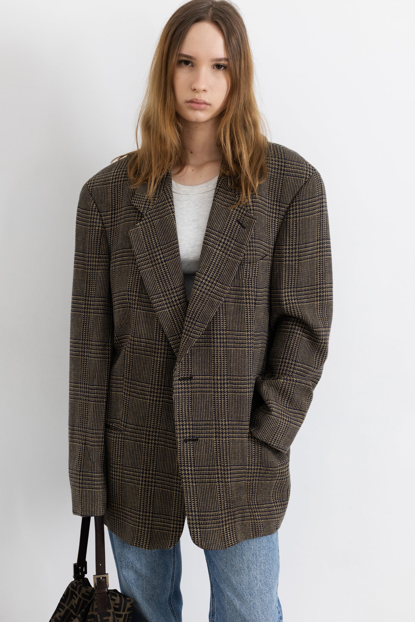 Vintage Giorgio Armani Brown Plaid 100% Wool Blazer