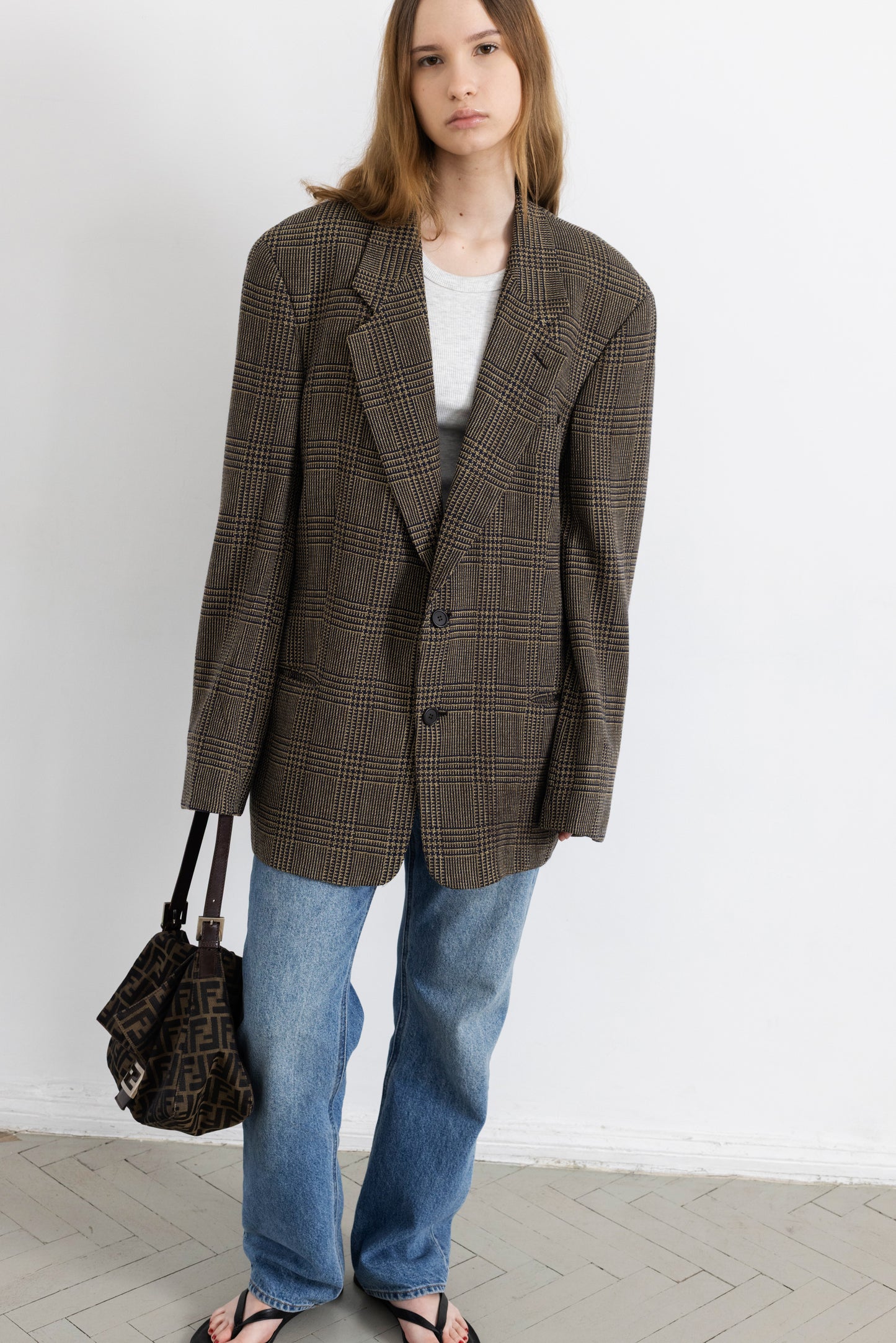 Vintage Giorgio Armani Brown Plaid 100% Wool Blazer
