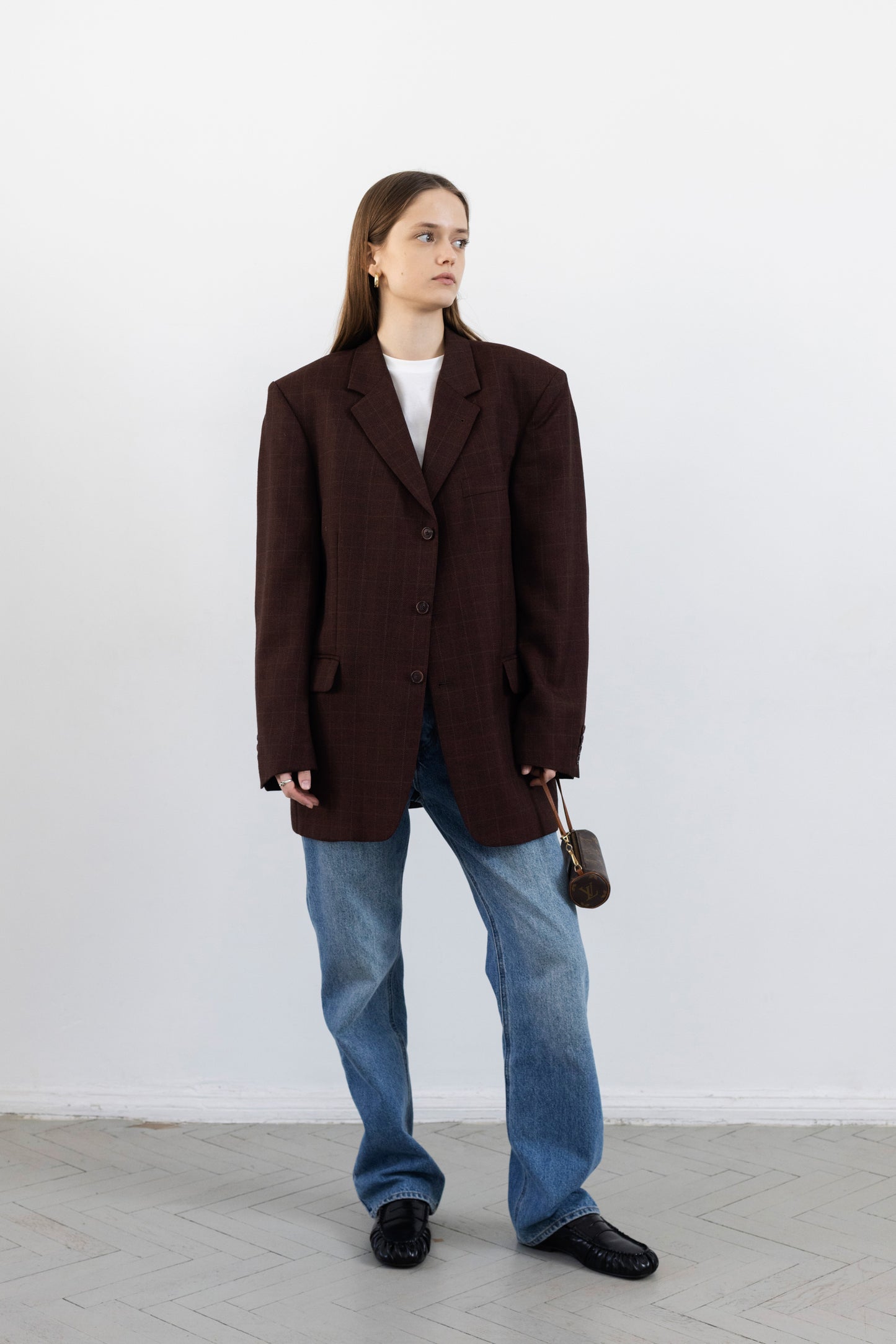 Vintage Bordeaux Windowpane Wool Blazer
