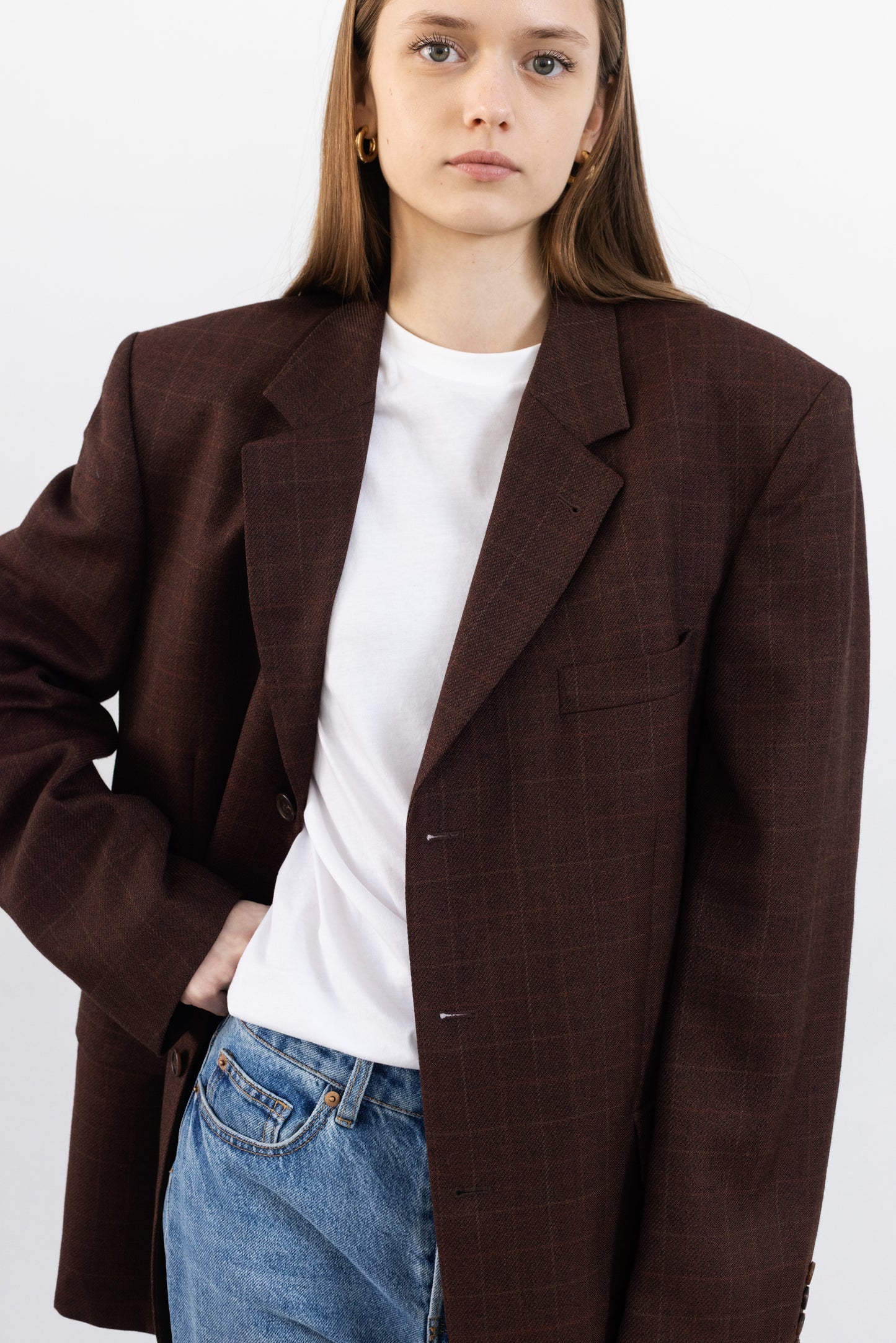 Vintage Bordeaux Windowpane Wool Blazer