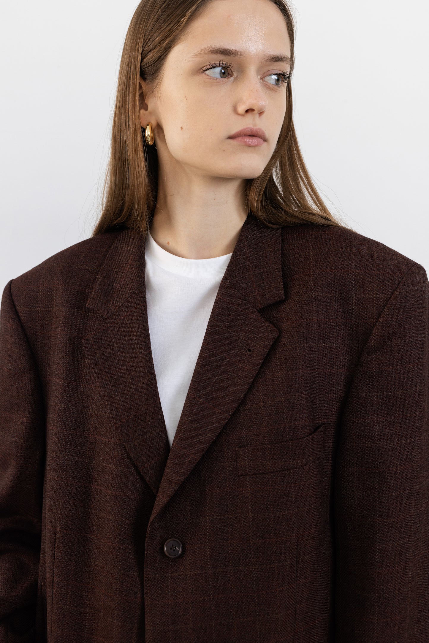 Vintage Bordeaux Windowpane Wool Blazer
