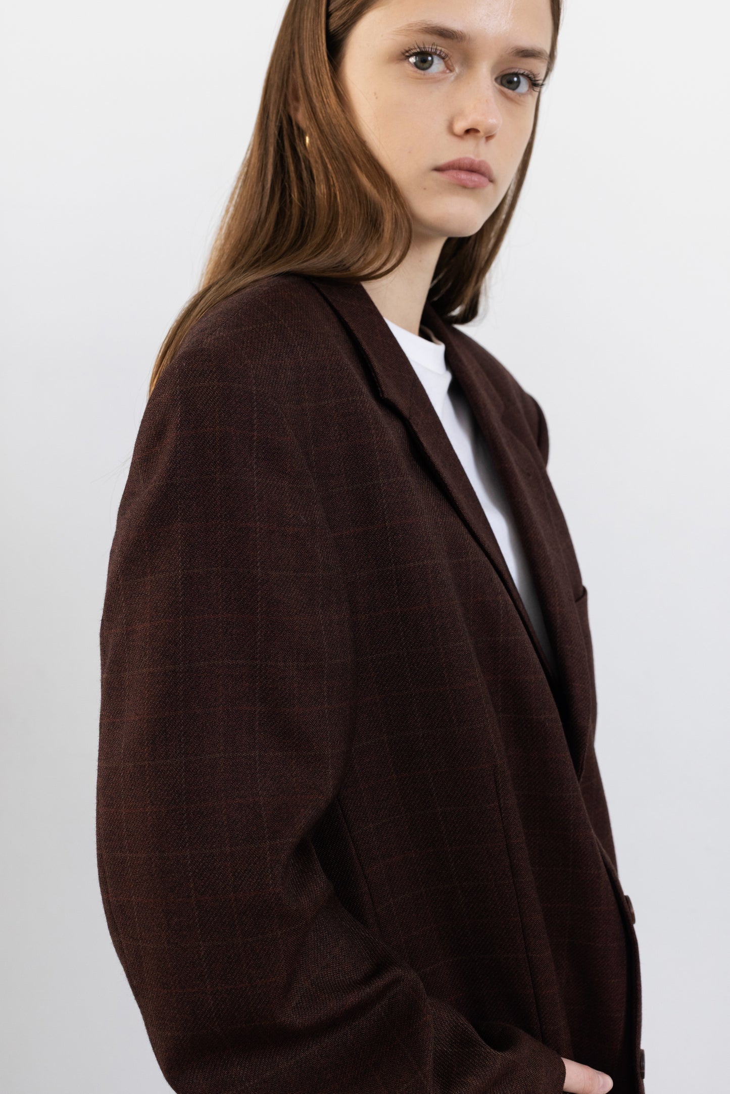 Vintage Bordeaux Windowpane Wool Blazer