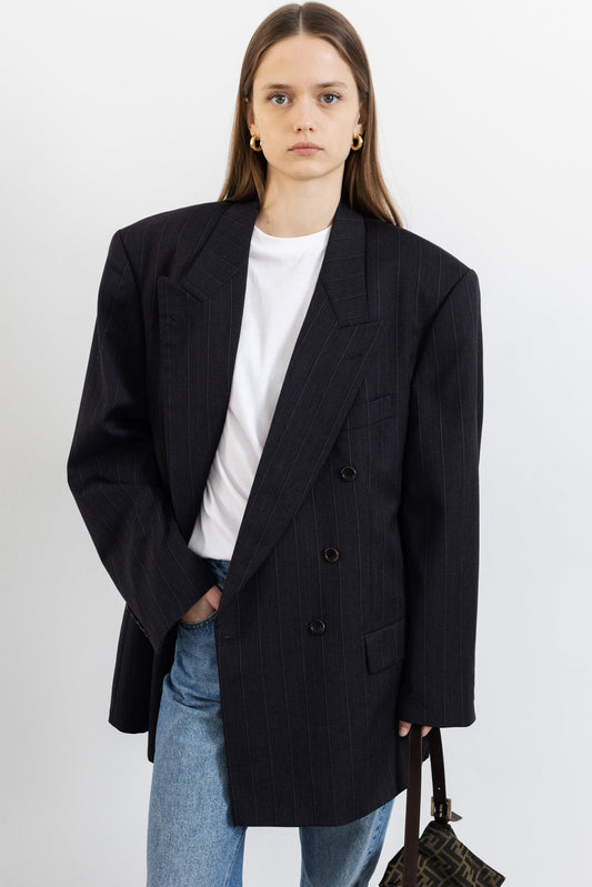 Vintage Hugo Boss Grey Pinstripe 100% Wool Blazer