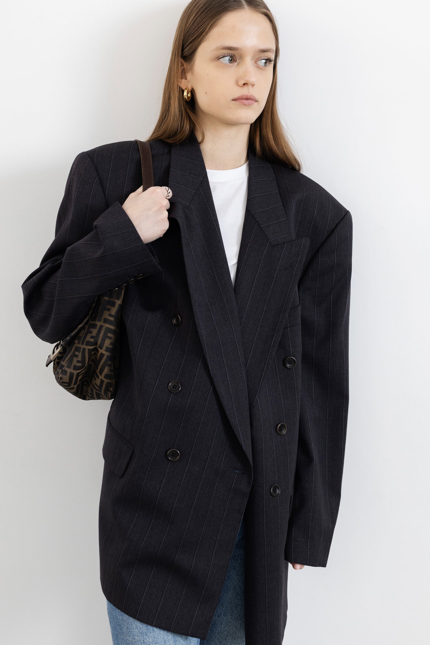 Vintage Hugo Boss Grey Pinstripe 100% Wool Blazer