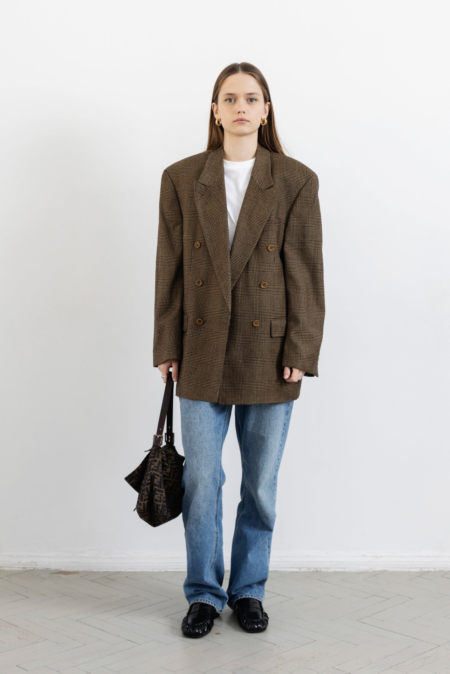 Vintage Van Gils Brown Plaid Wool & Cashmere Blazer