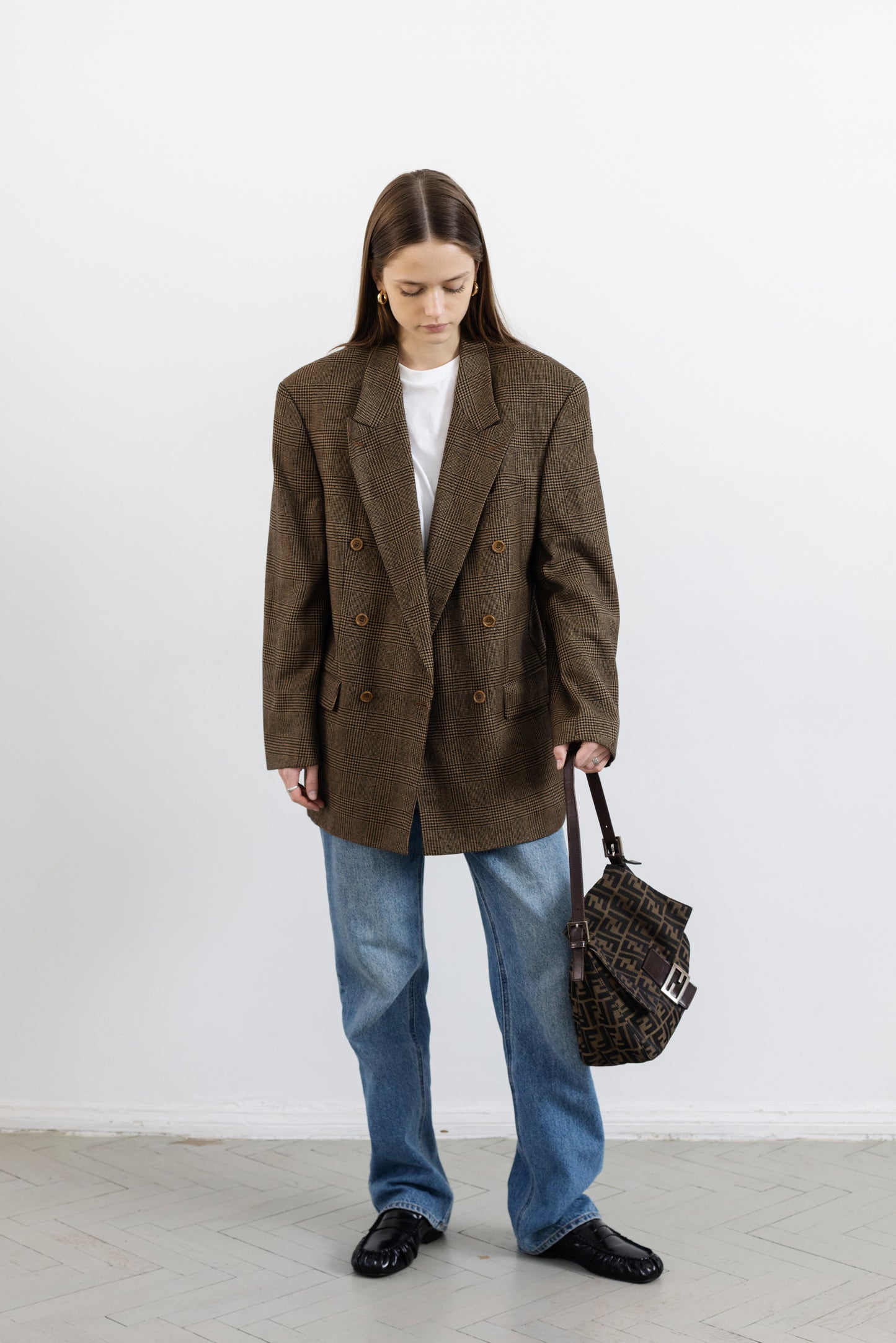 Vintage Van Gils Brown Plaid Wool & Cashmere Blazer
