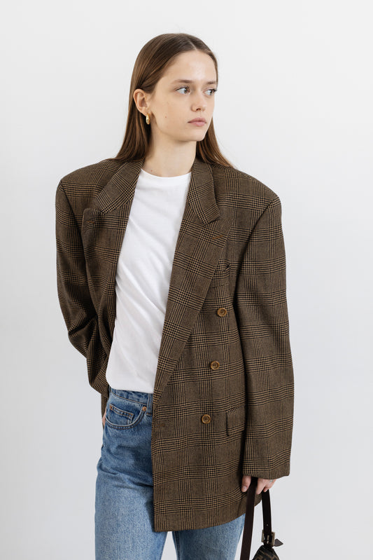 Vintage Van Gils Brown Plaid Wool & Cashmere Blazer