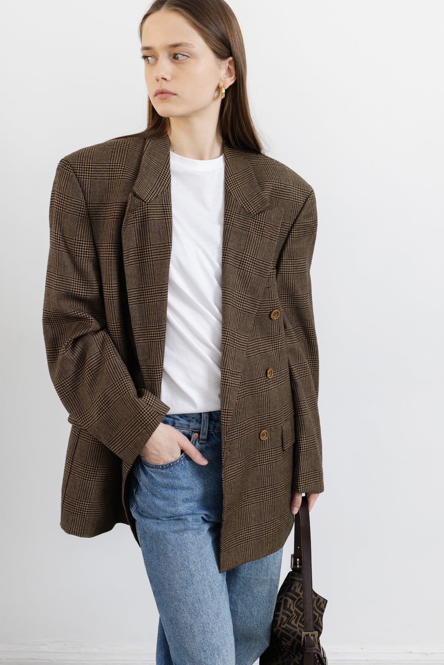 Vintage Van Gils Brown Plaid Wool & Cashmere Blazer