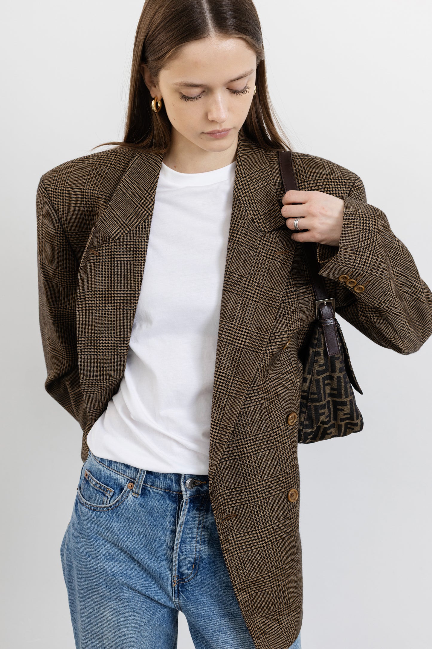 Vintage Van Gils Brown Plaid Wool & Cashmere Blazer