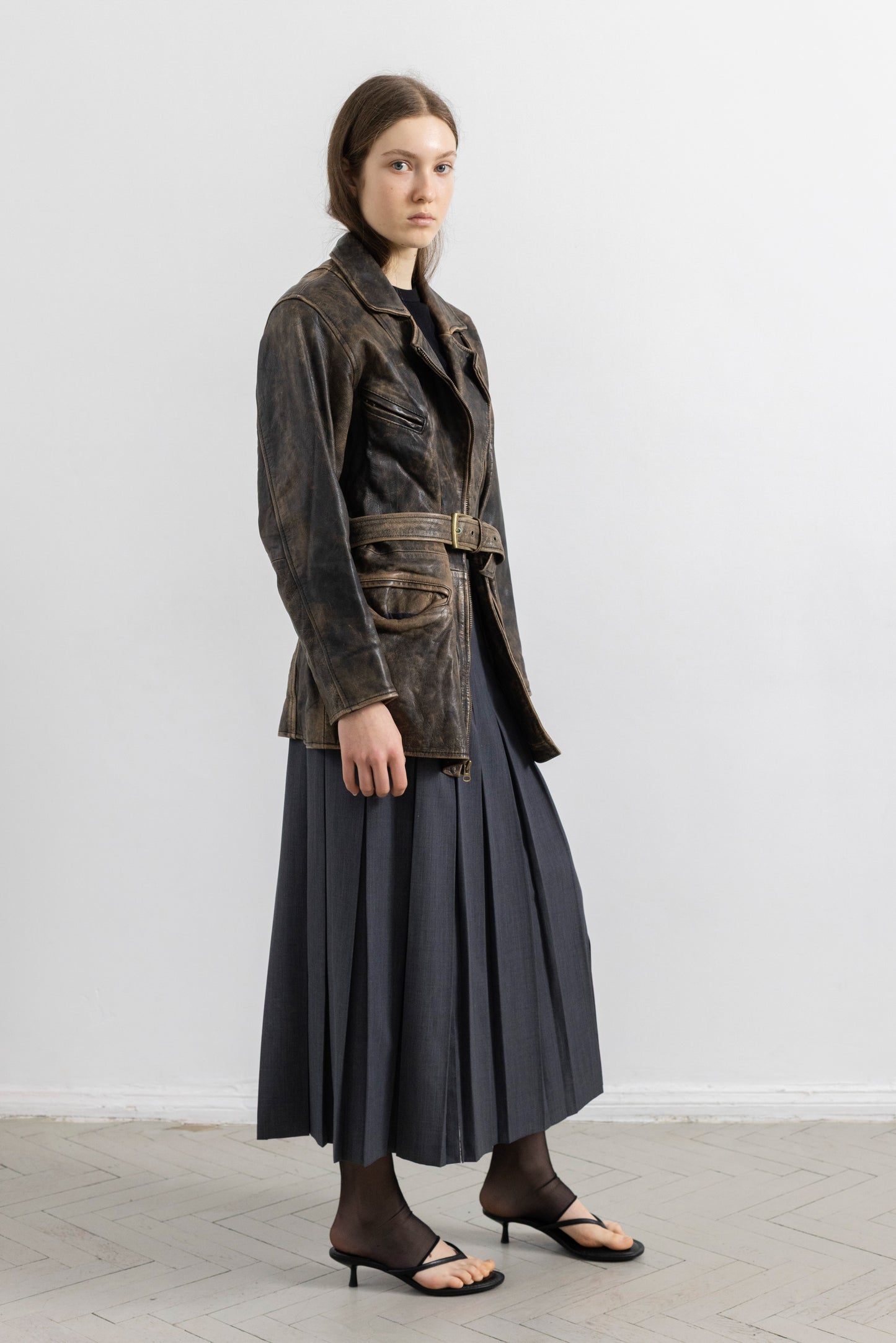 Vintage Brown Stone Wash Leather Jacket