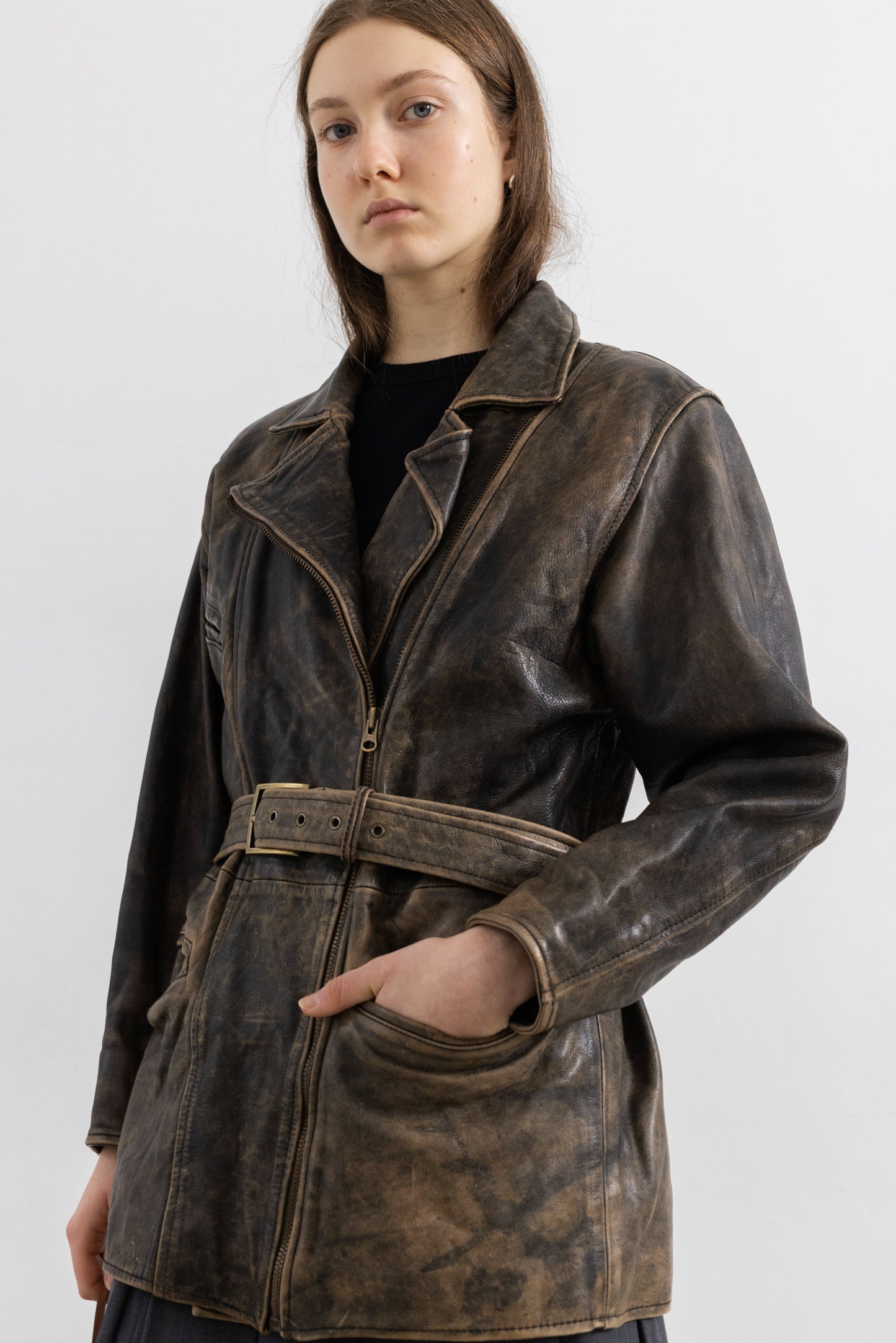 Vintage Brown Stone Wash Leather Jacket