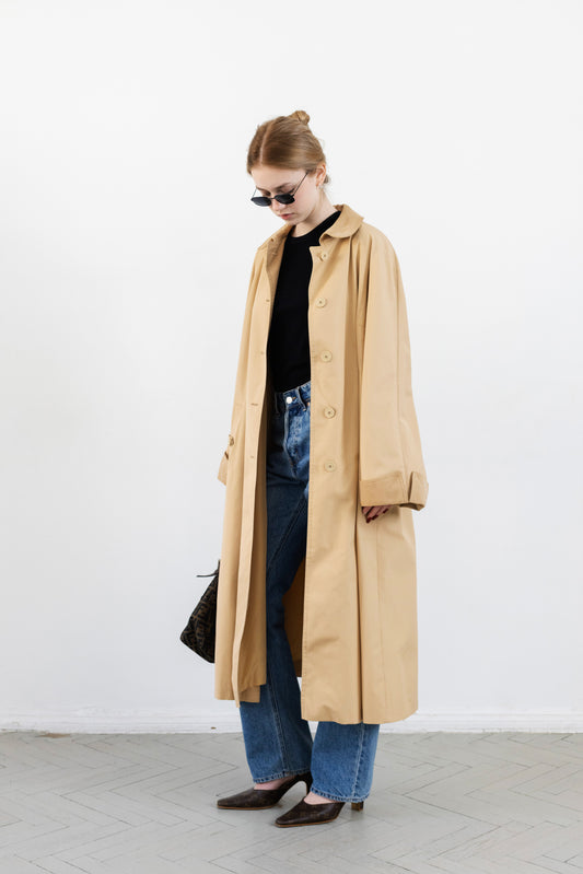 Vintage Beige Trench Coat With Corduroy Details