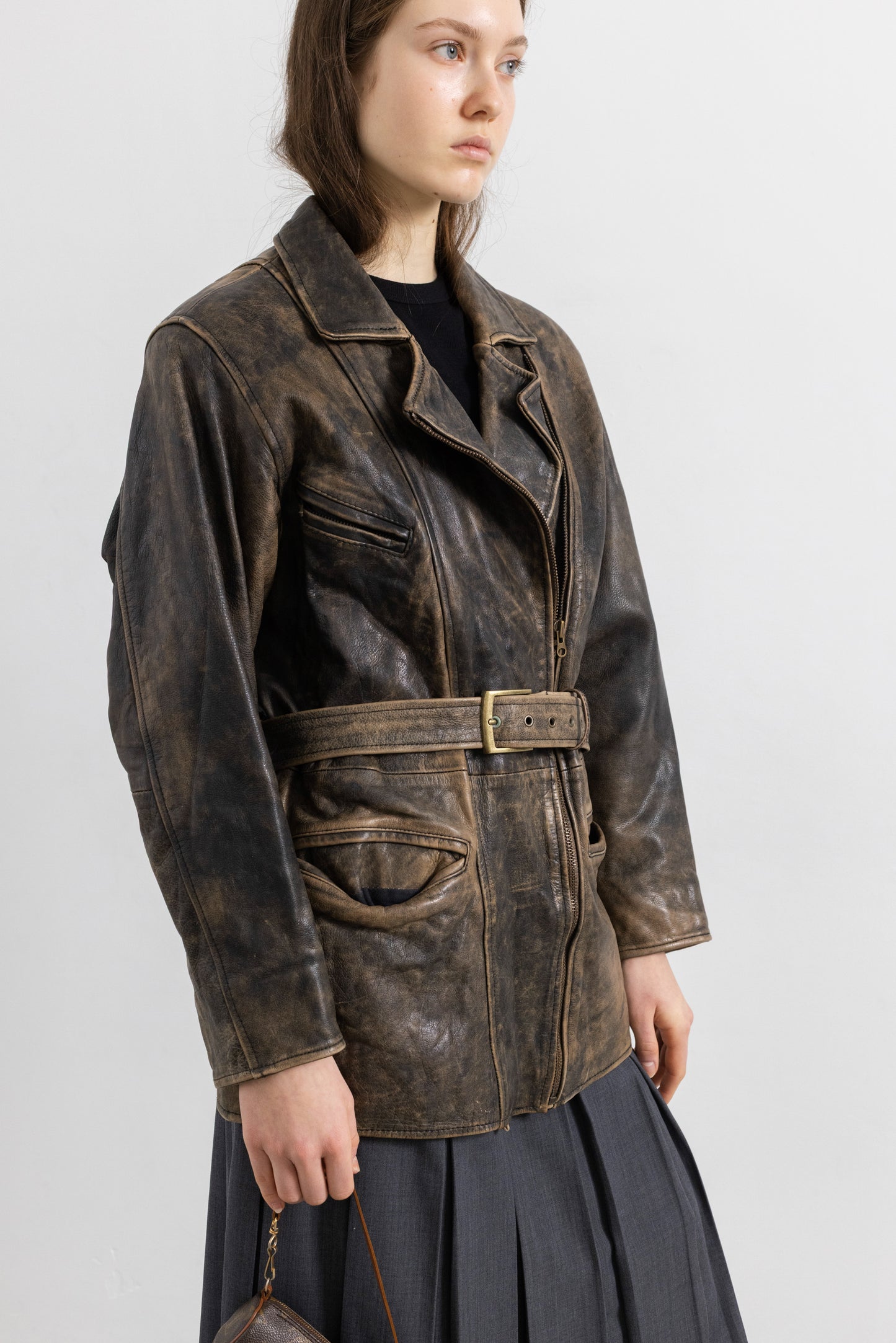 Vintage Brown Stone Wash Leather Jacket