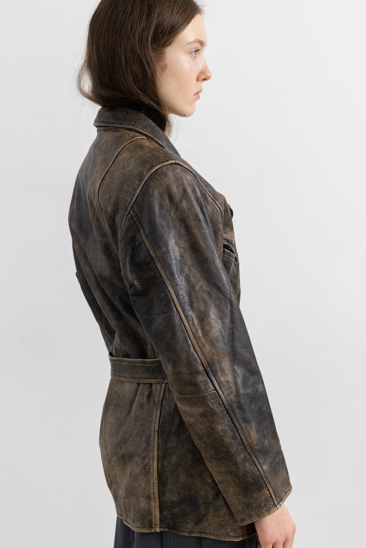 Vintage Brown Stone Wash Leather Jacket