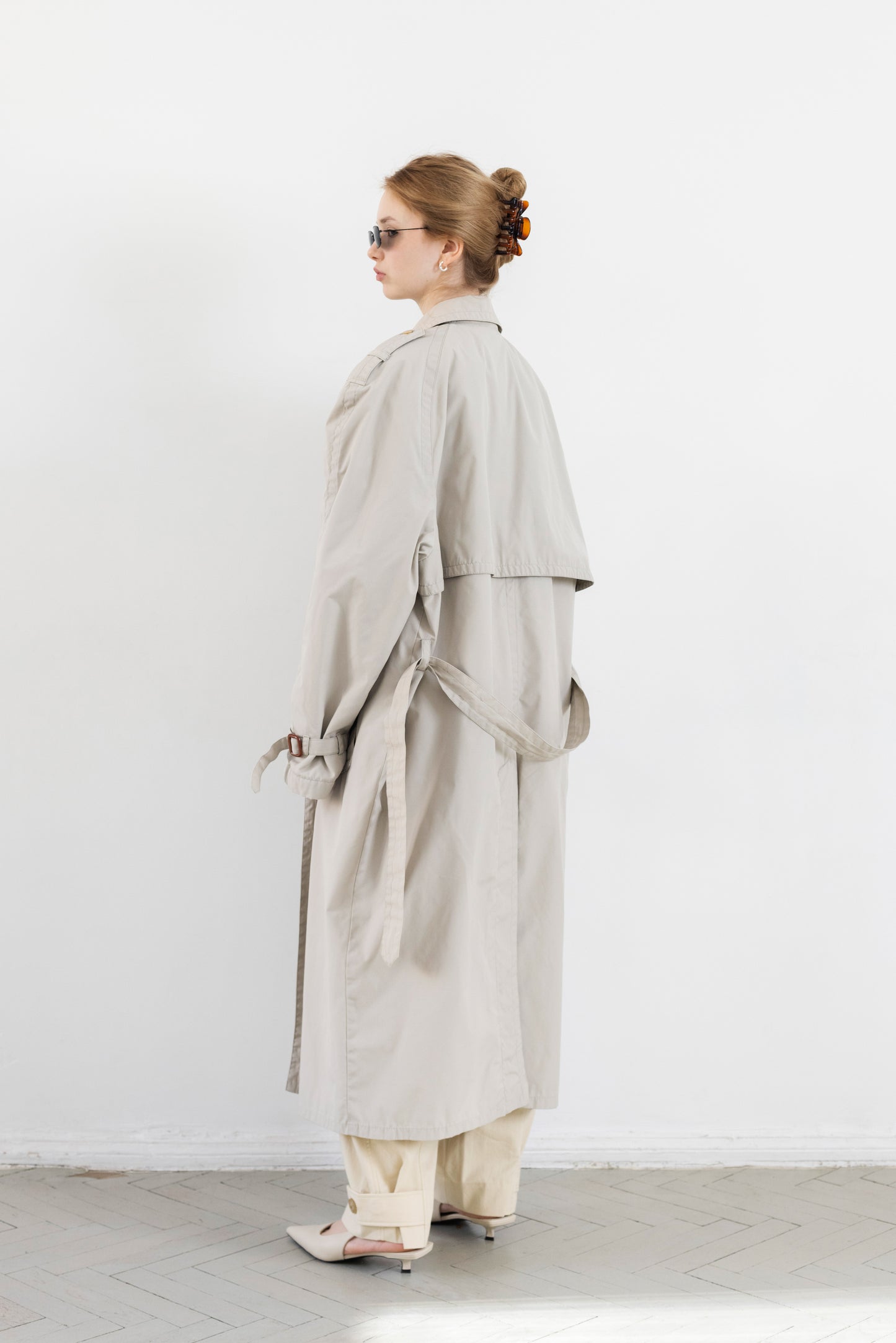 Vintage Light Beige Padded Trench Coat
