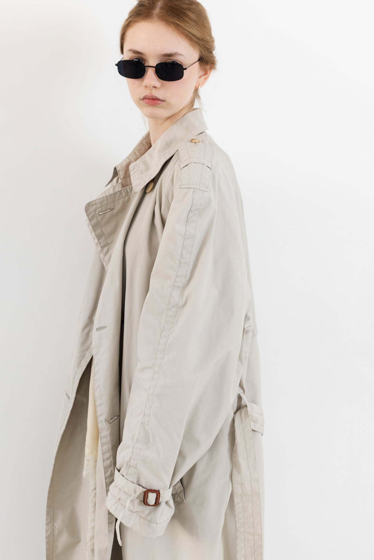 Vintage Light Beige Padded Trench Coat