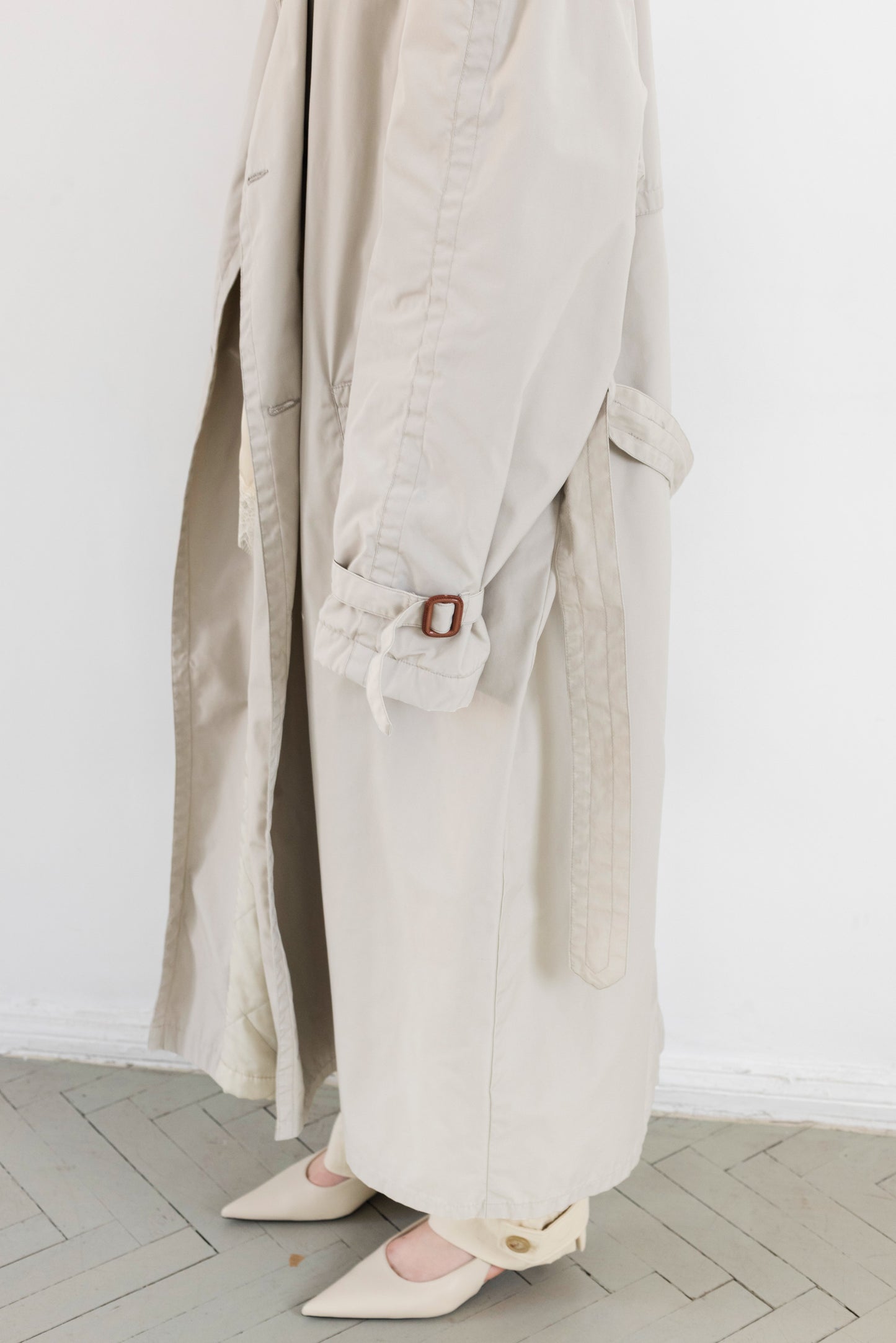 Vintage Light Beige Padded Trench Coat
