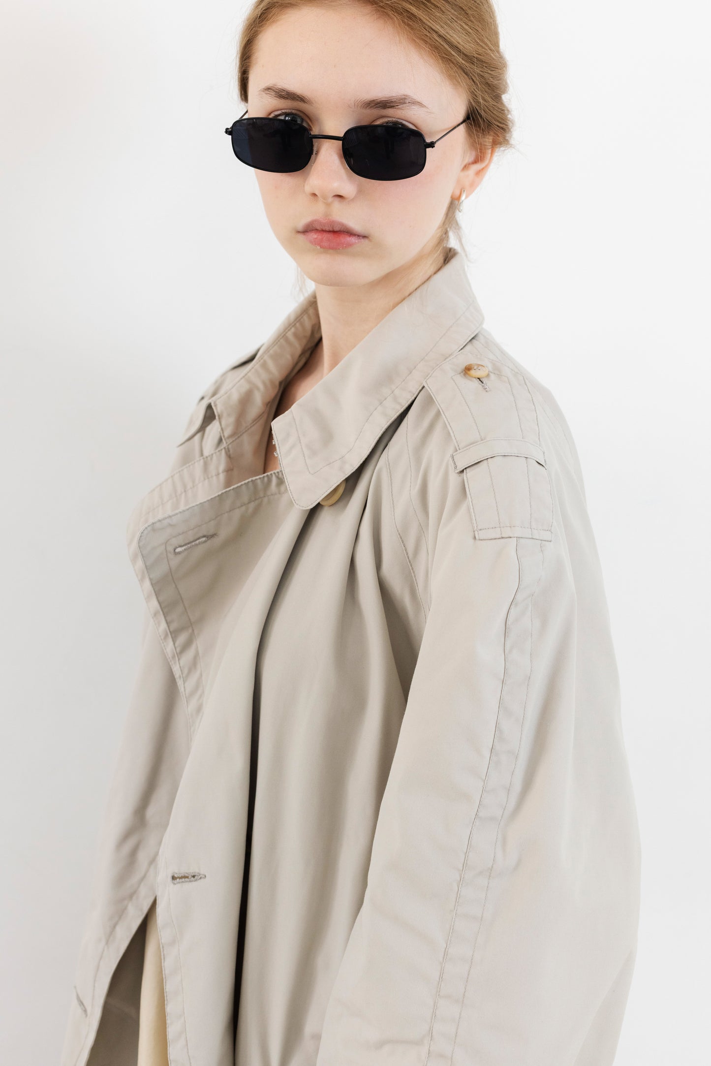 Vintage Light Beige Padded Trench Coat