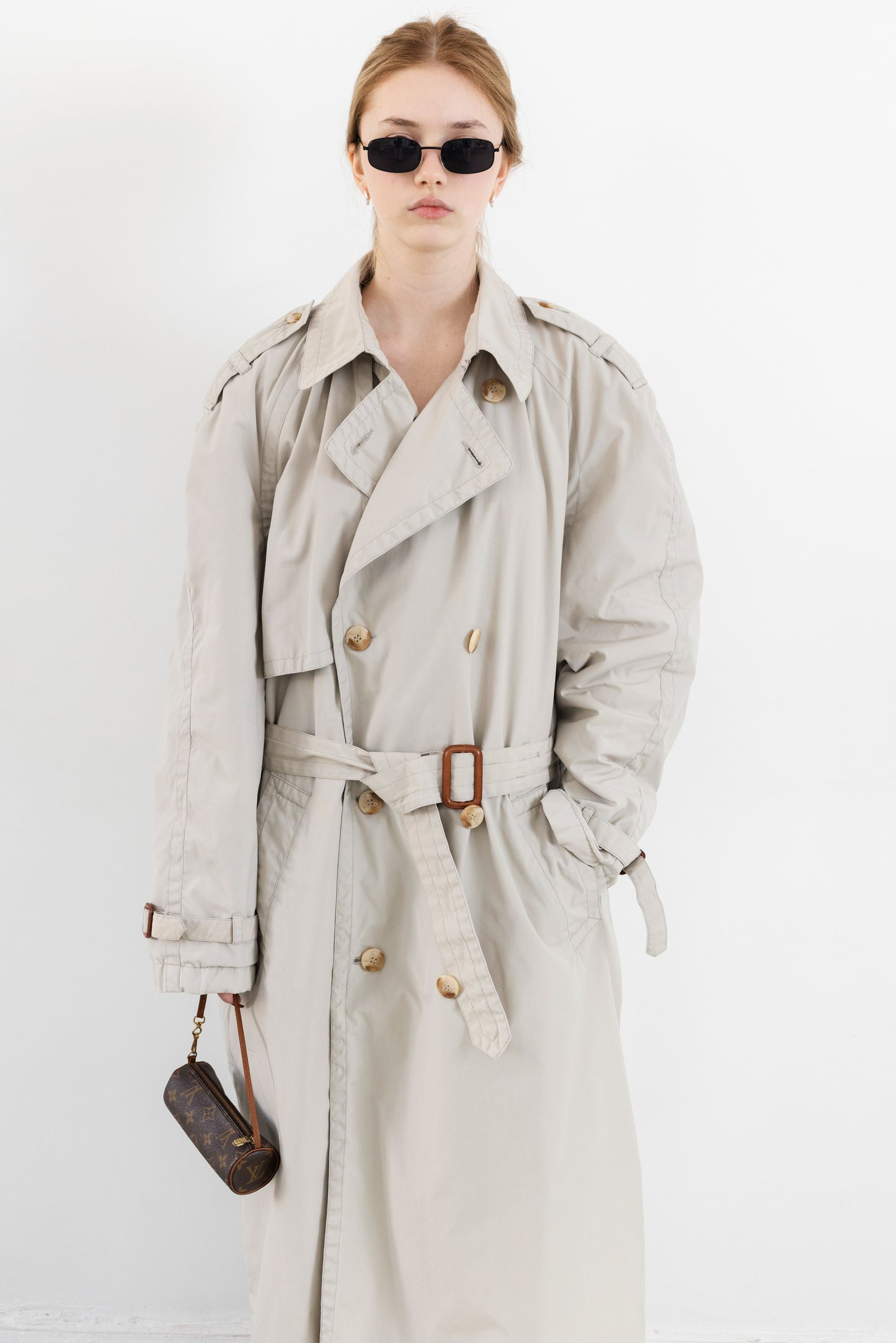 Vintage Light Beige Padded Trench Coat