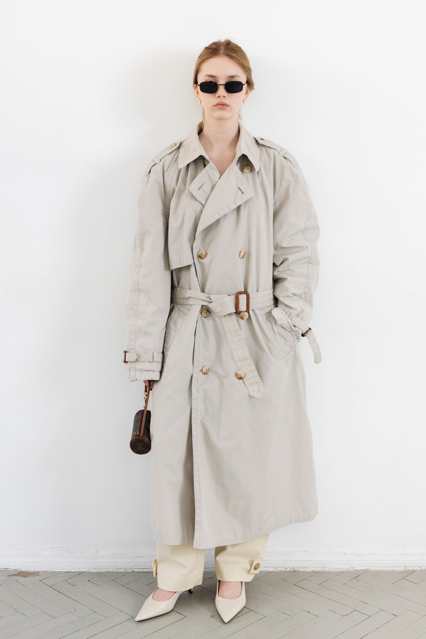 Vintage Light Beige Padded Trench Coat