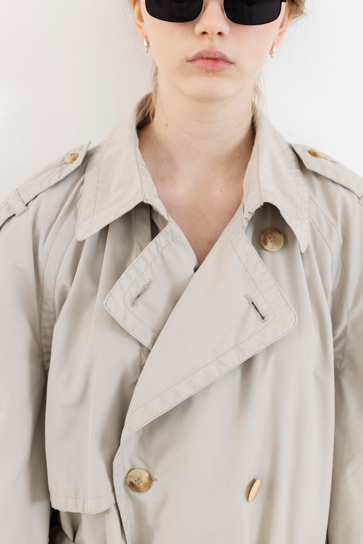 Vintage Light Beige Padded Trench Coat