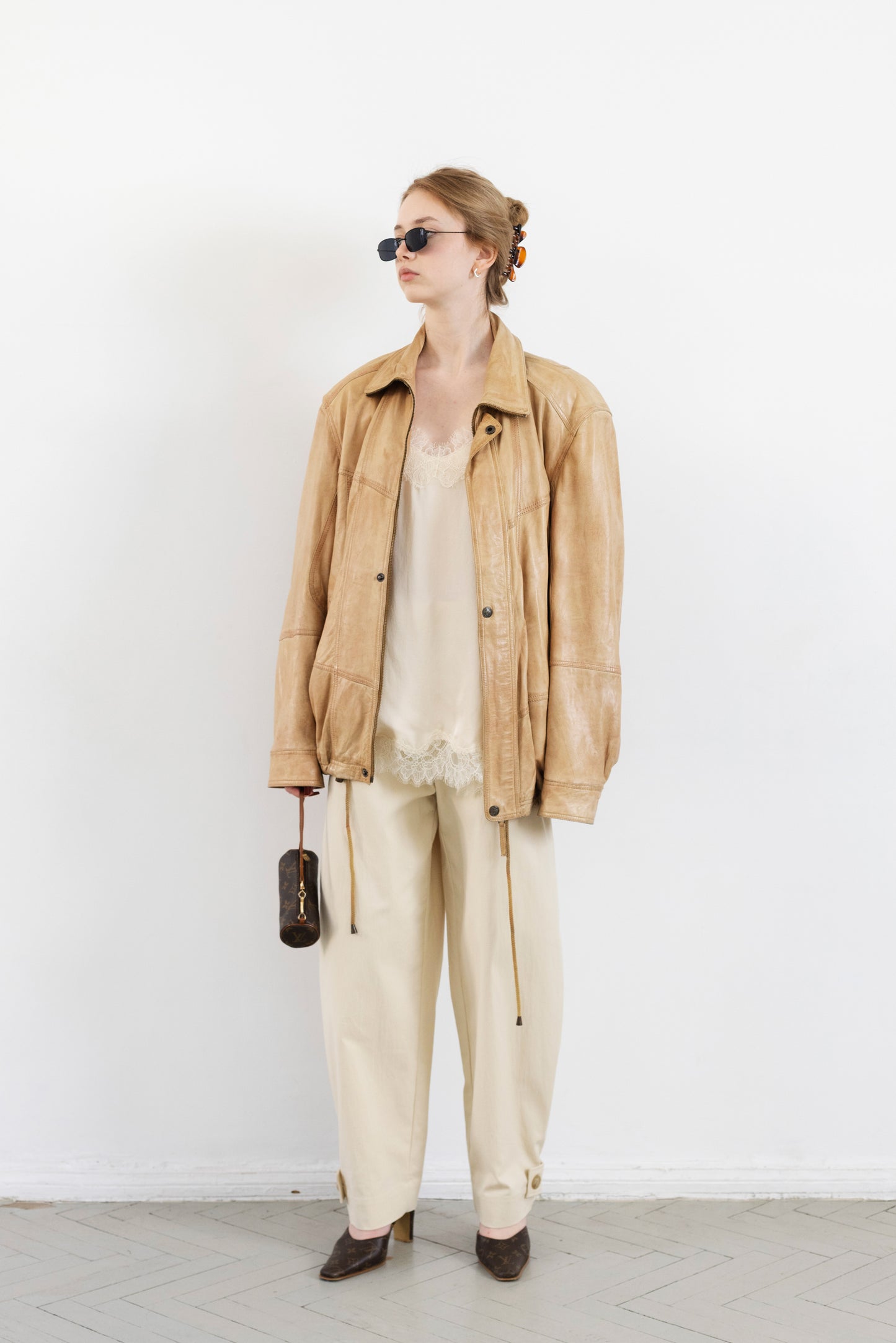 Vintage Beige Leather Jacket