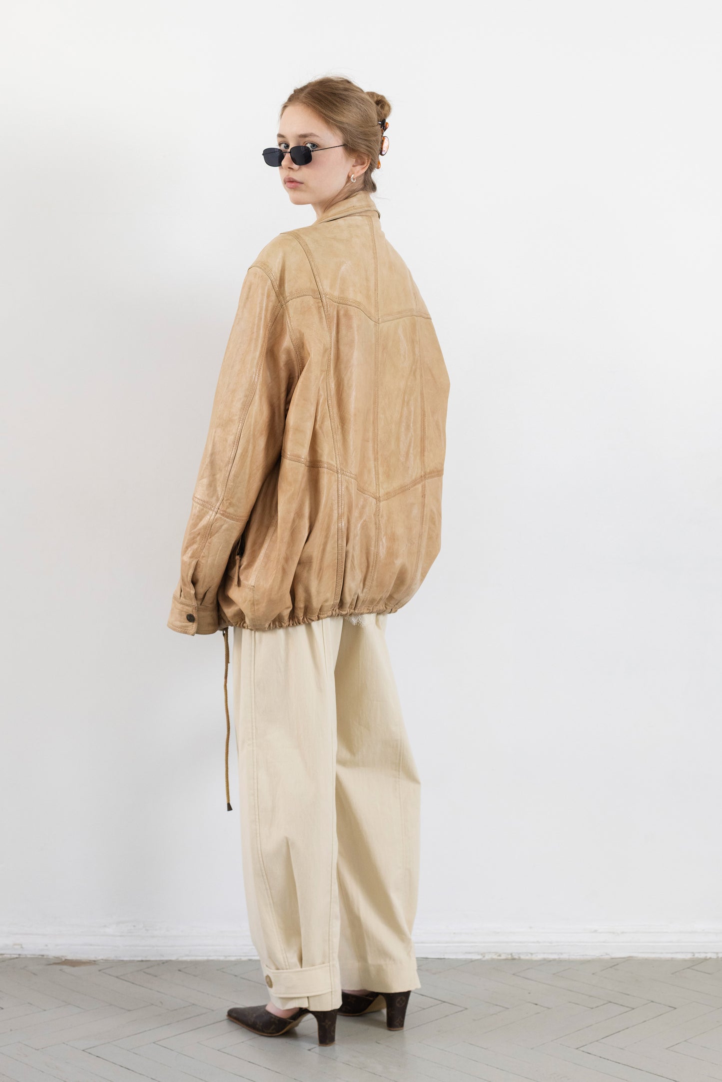 Vintage Beige Leather Jacket