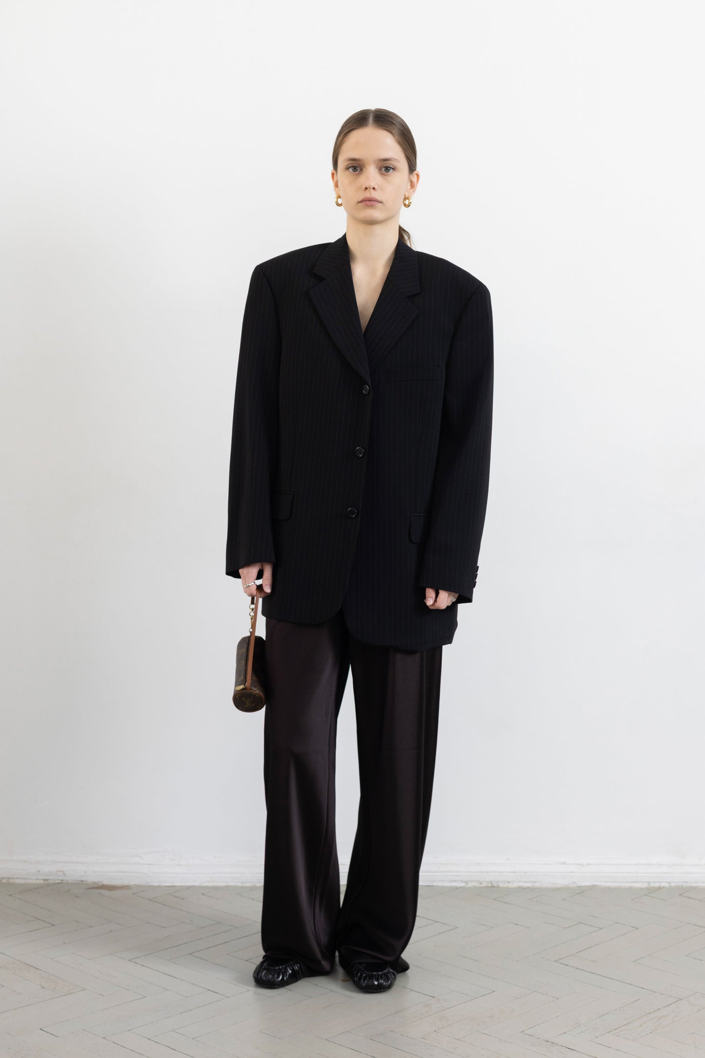 Vintage Black Pinstripe Wool Blazer