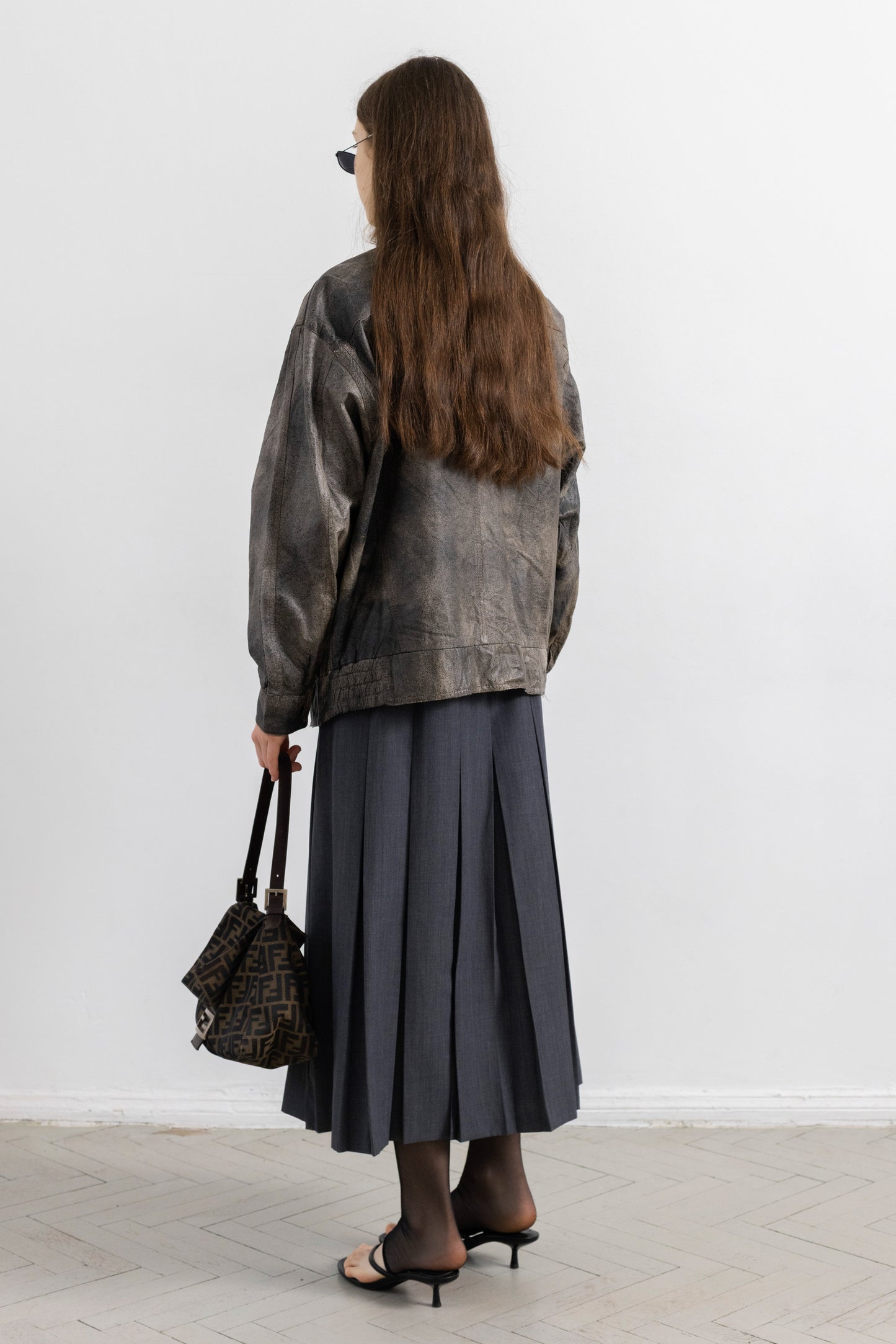 Vintage Brown Distressed Leather Bomber Jacket