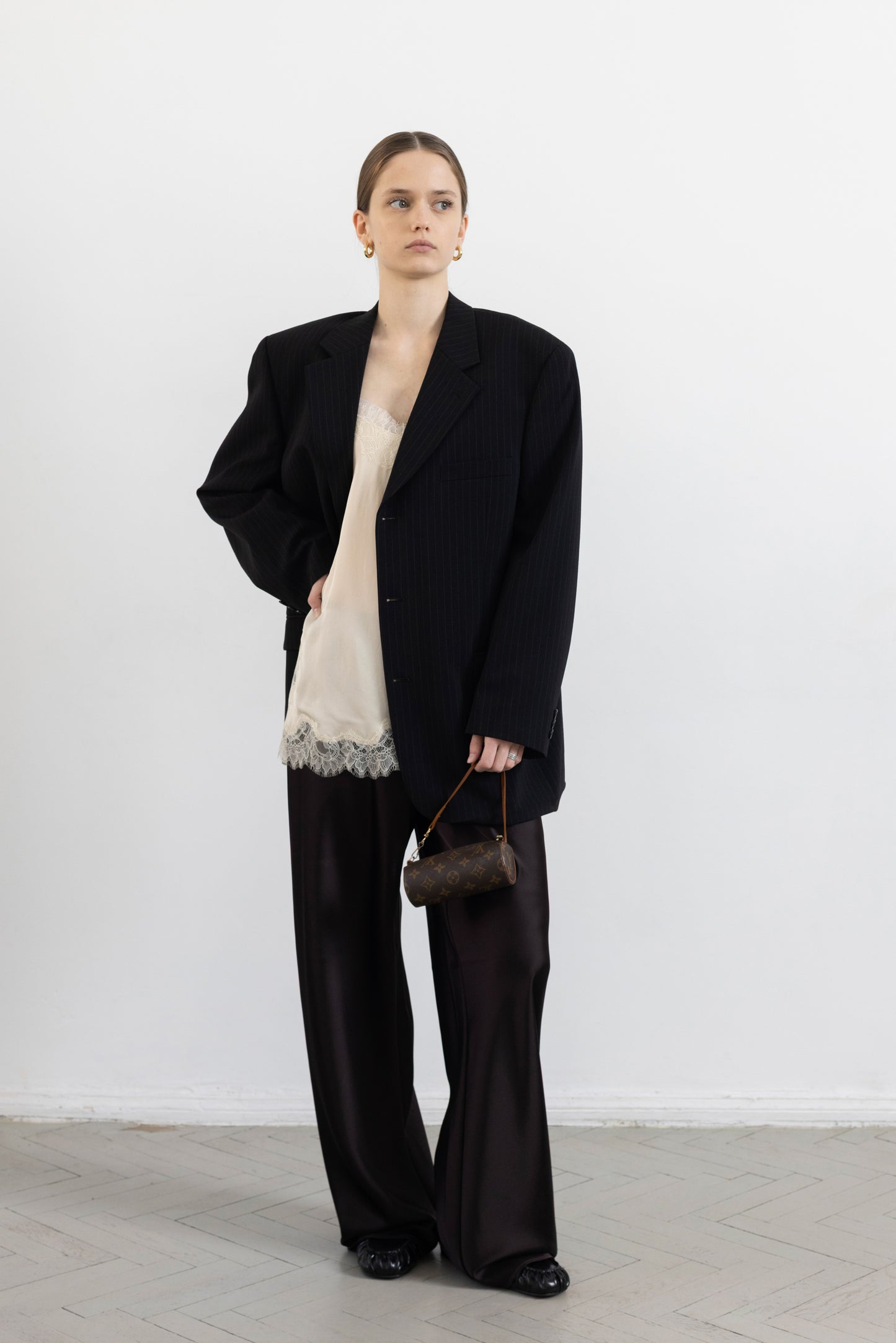 Vintage Black Pinstripe Wool Blazer