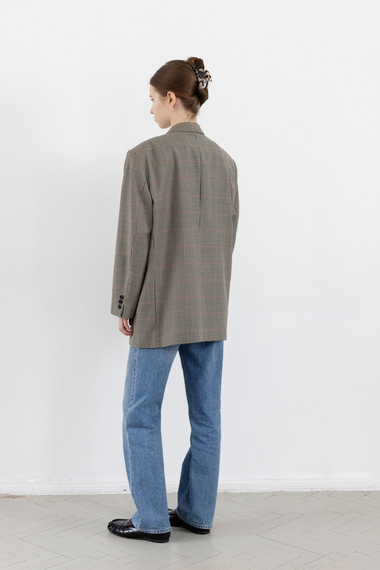 Vintage Beige Houndstooth Wool Blazer