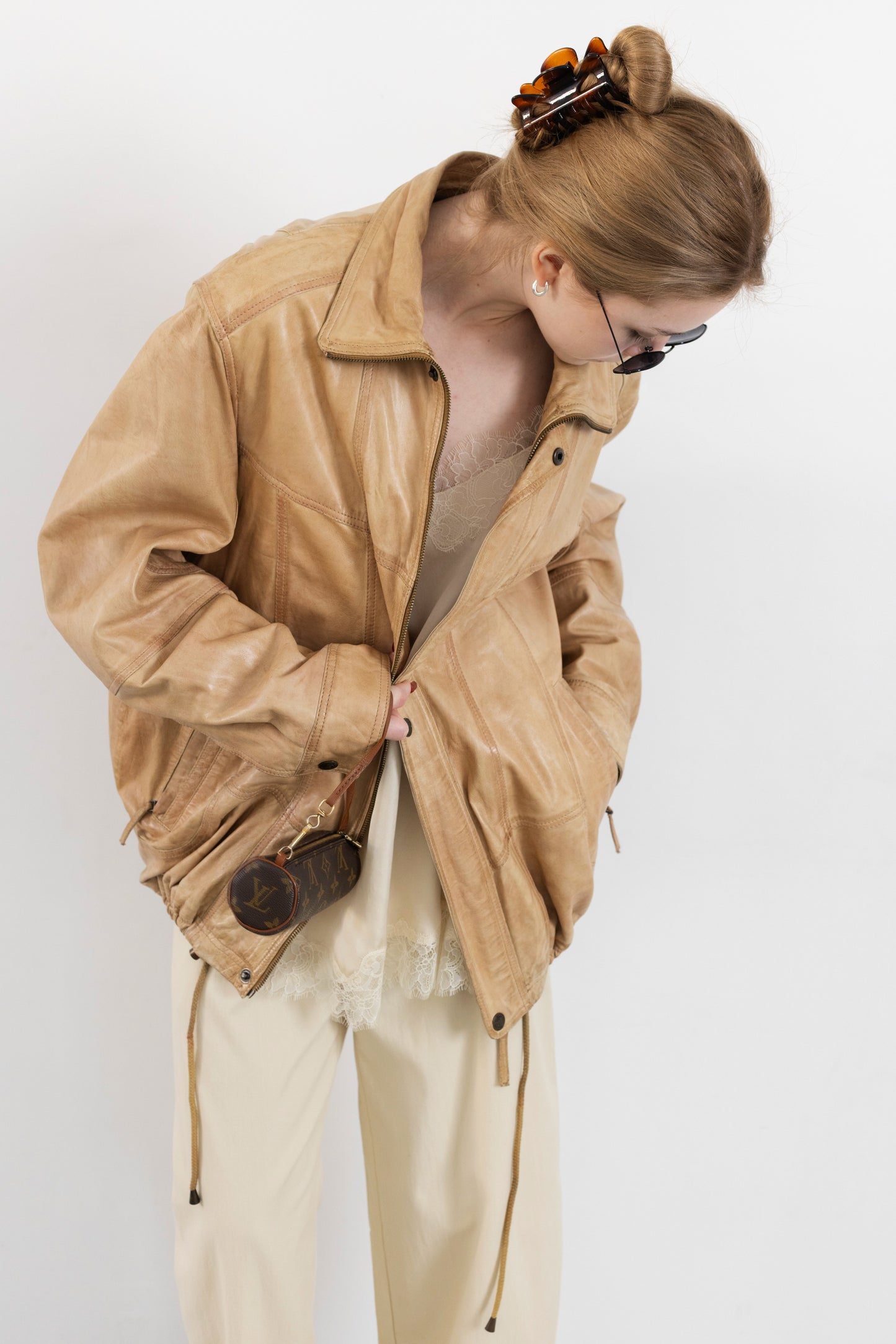 Vintage Beige Leather Jacket