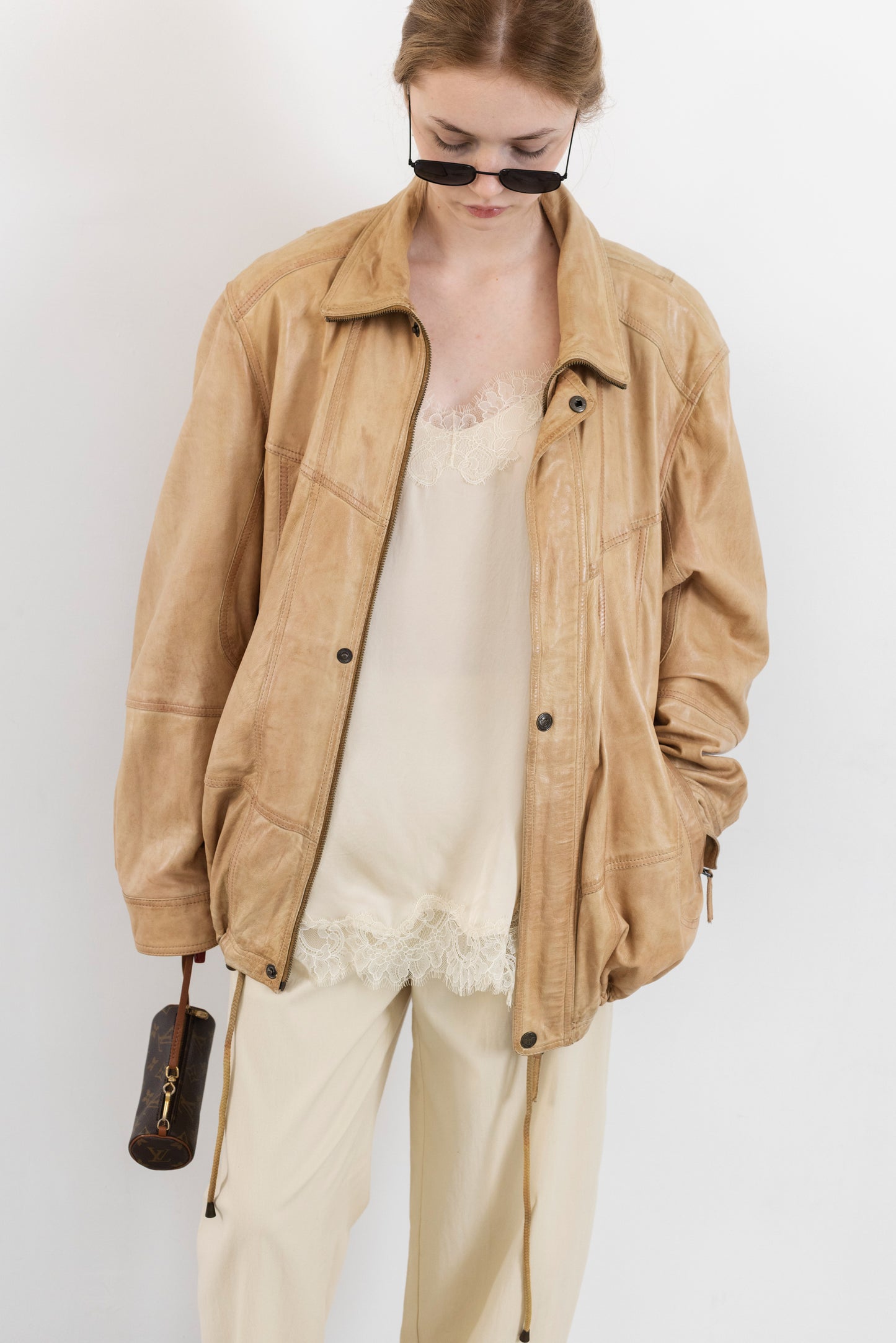Vintage Beige Leather Jacket