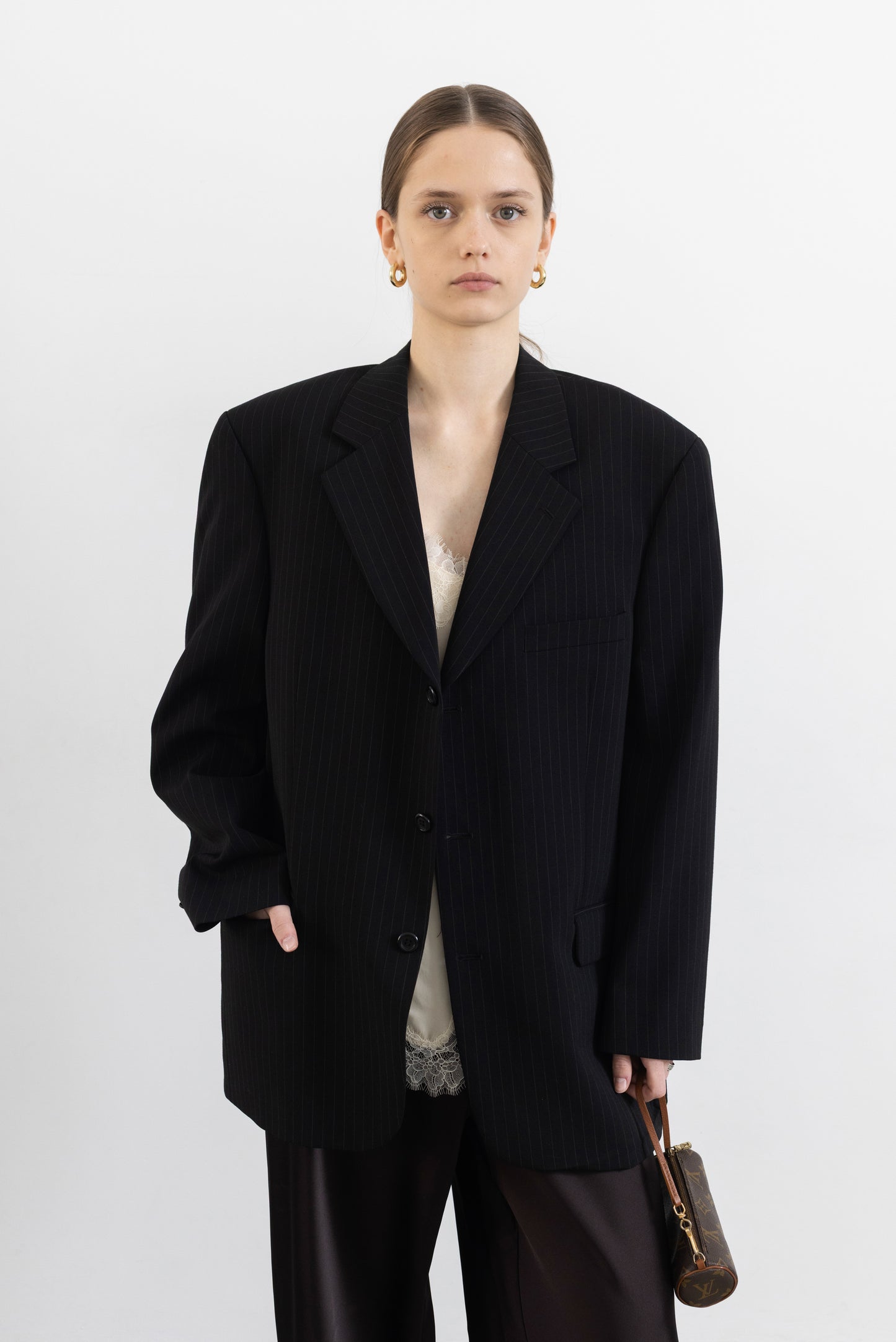 Vintage Black Pinstripe Wool Blazer