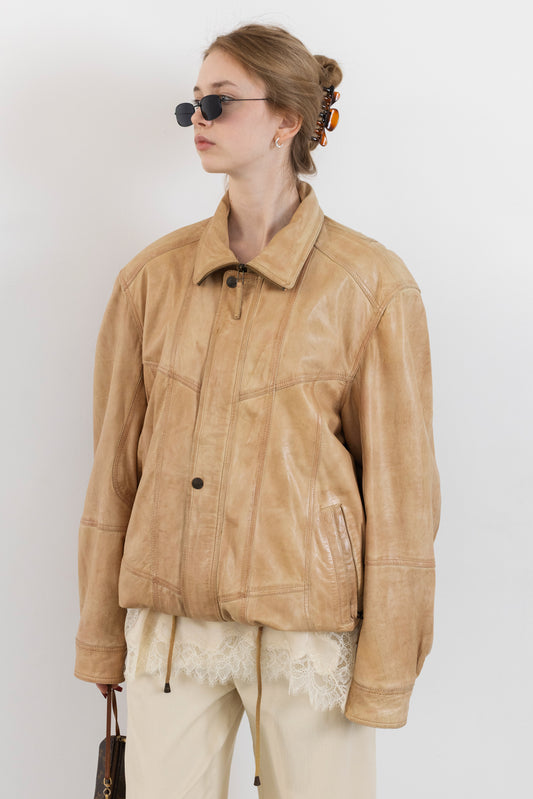 Vintage Beige Leather Jacket