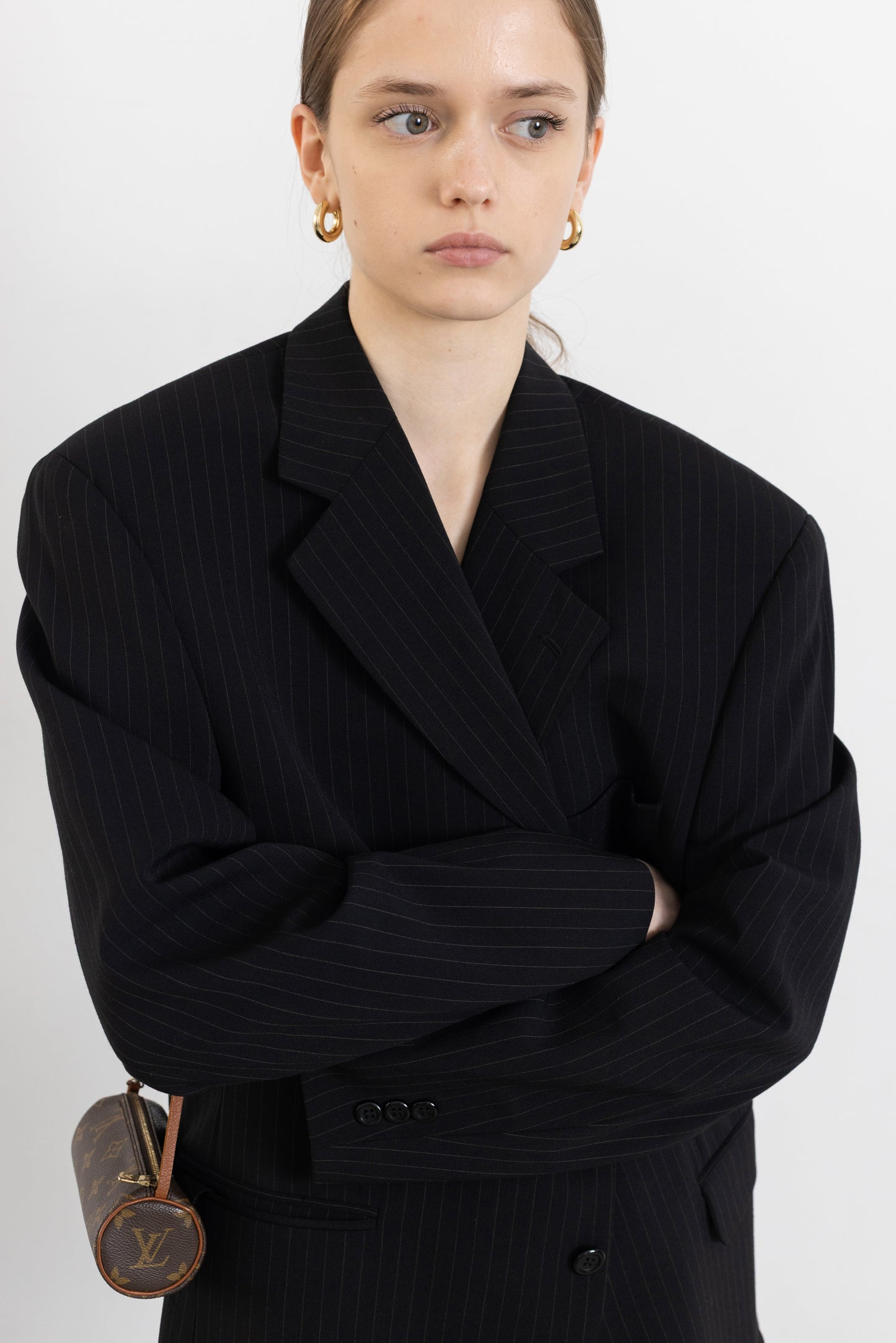 Vintage Black Pinstripe Wool Blazer