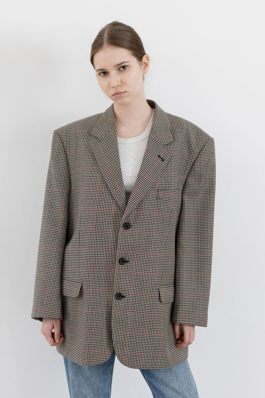 Vintage Beige Houndstooth Wool Blazer