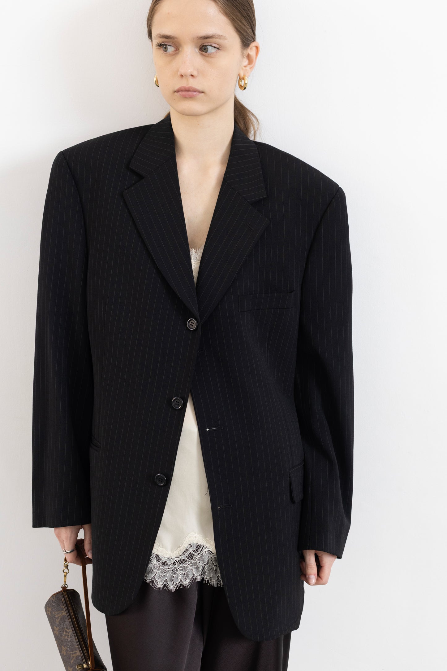 Vintage Black Pinstripe Wool Blazer