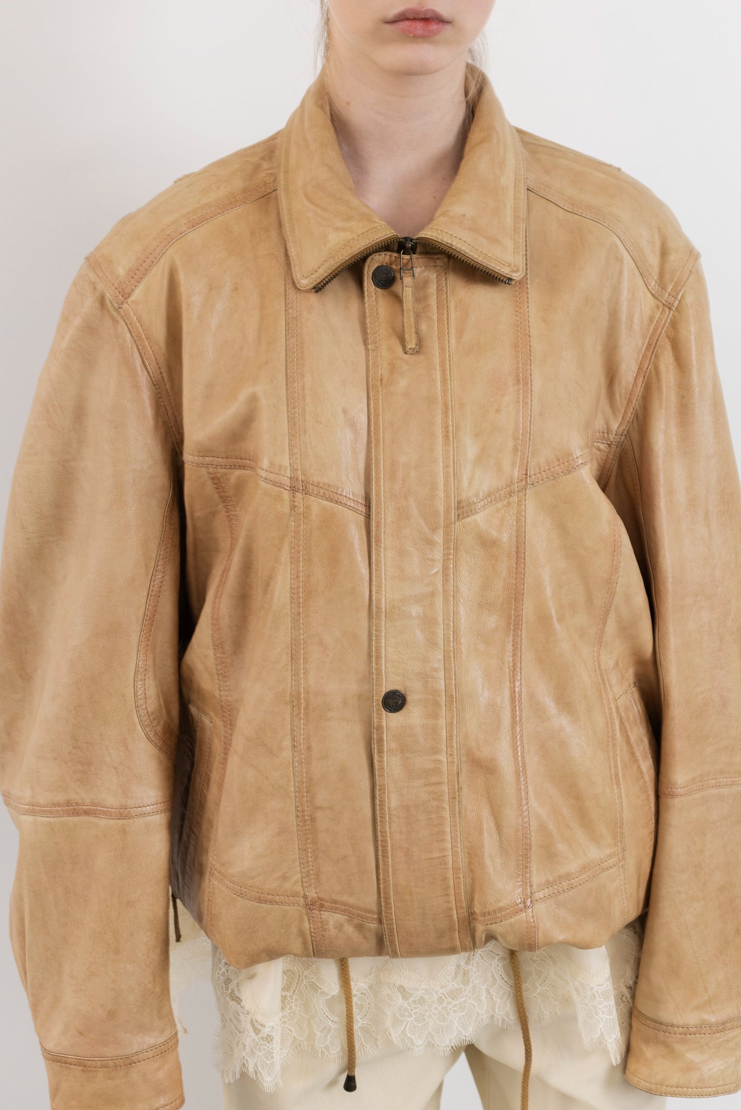Vintage Beige Leather Jacket