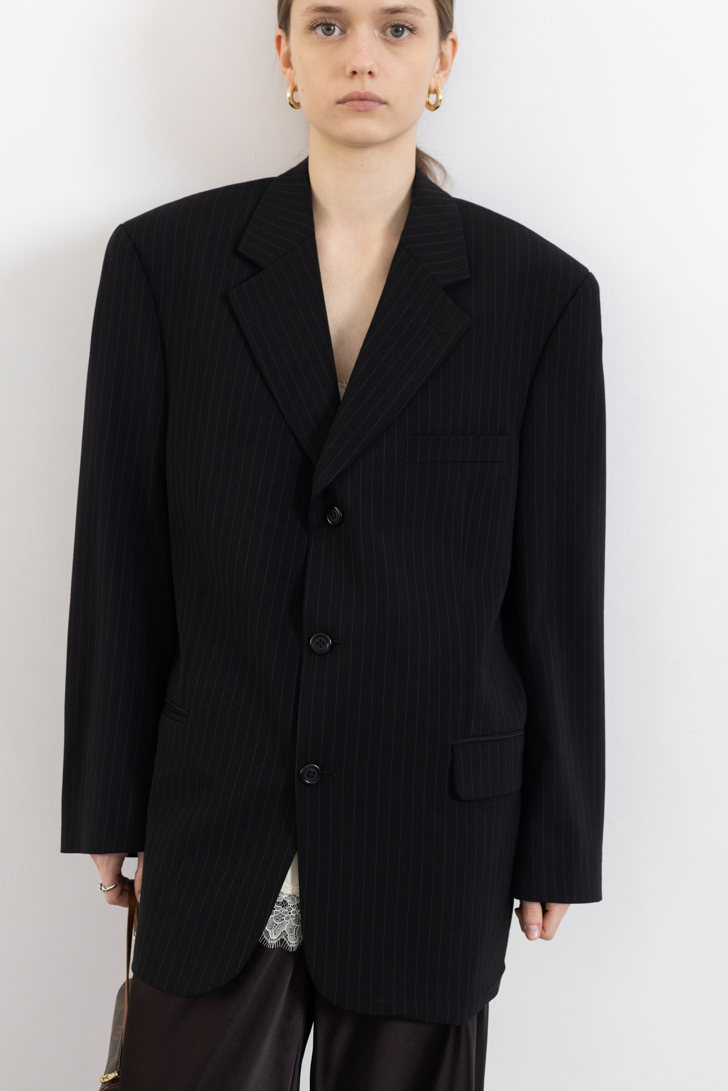 Vintage Black Pinstripe Wool Blazer