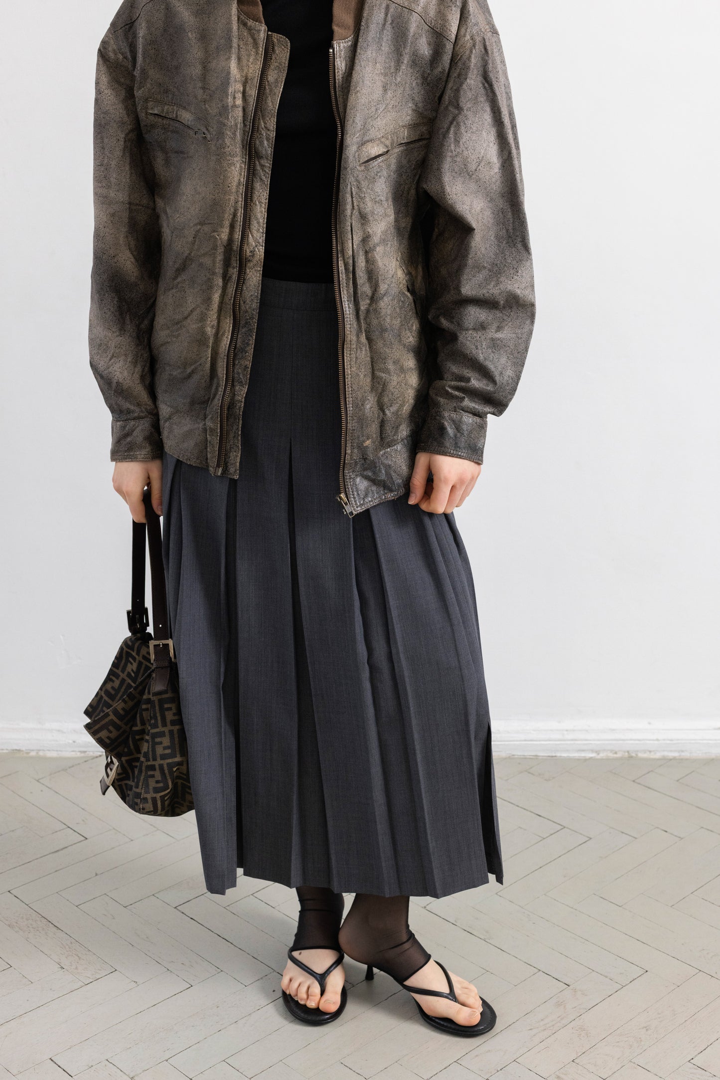 Vintage Brown Distressed Leather Bomber Jacket
