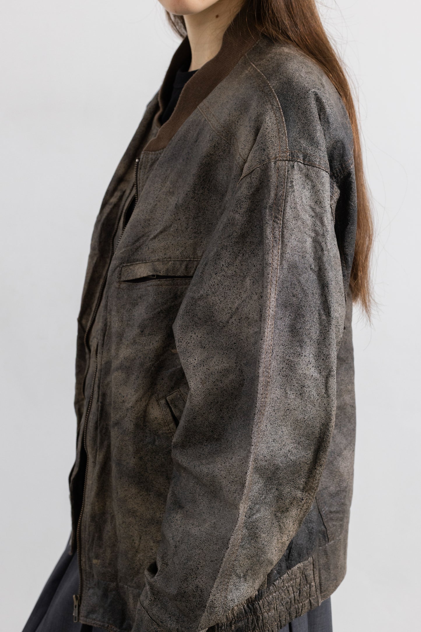 Vintage Brown Distressed Leather Bomber Jacket