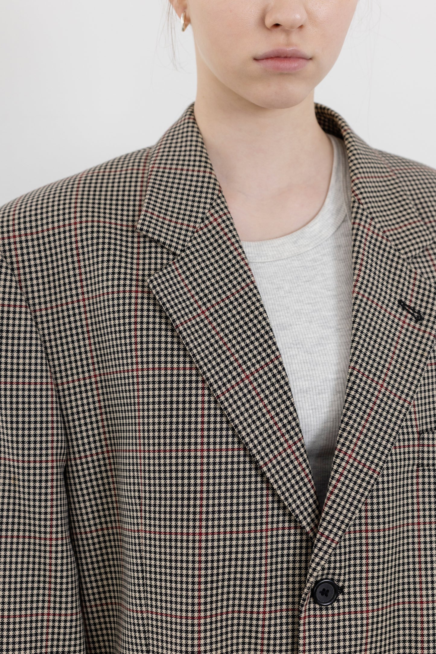 Vintage Beige Houndstooth Wool Blazer