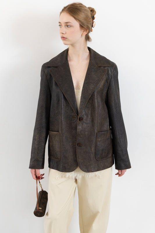 Vintage Brown Distressed Leather Jacket
