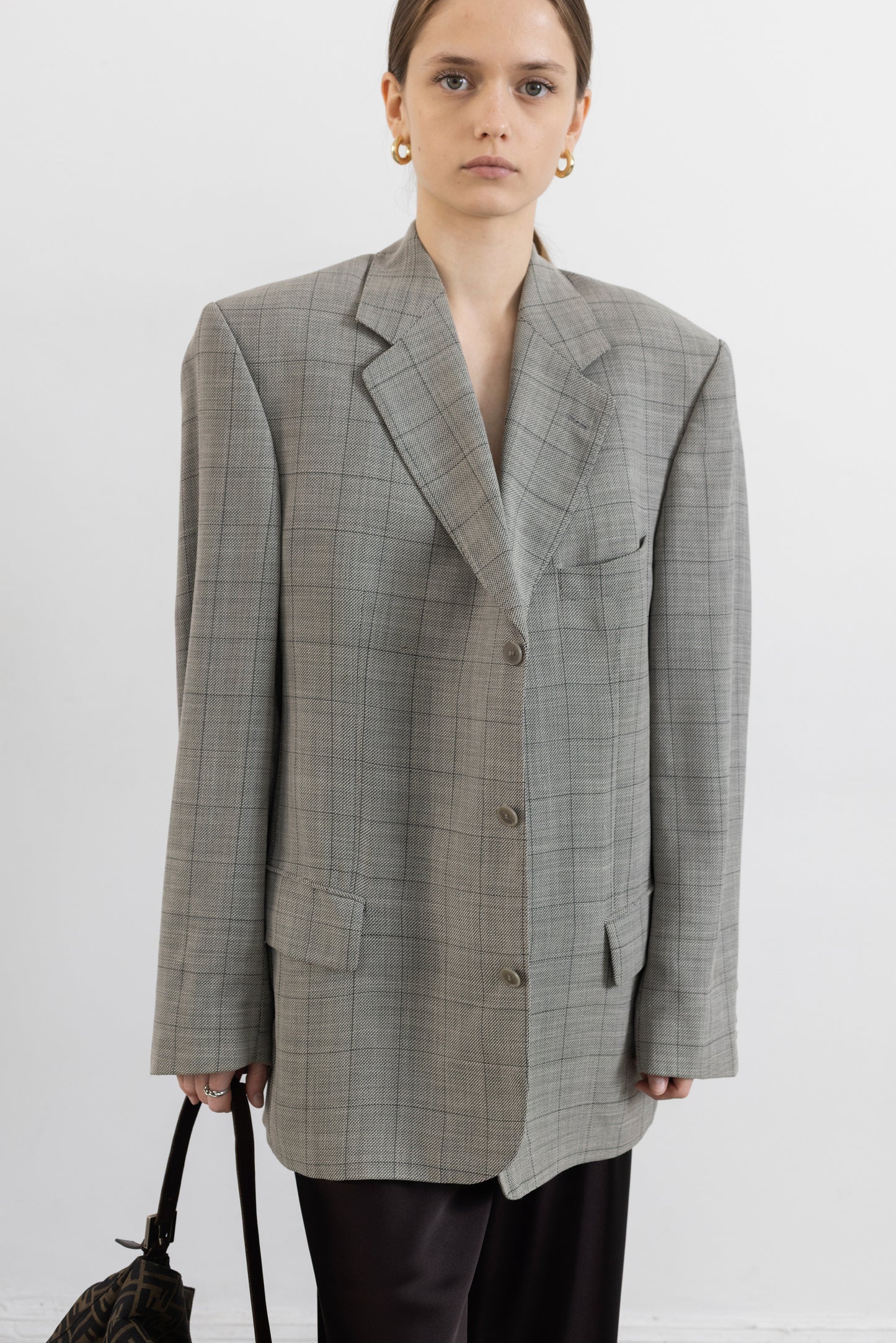 Vintage Light Grey Windowpane Blazer