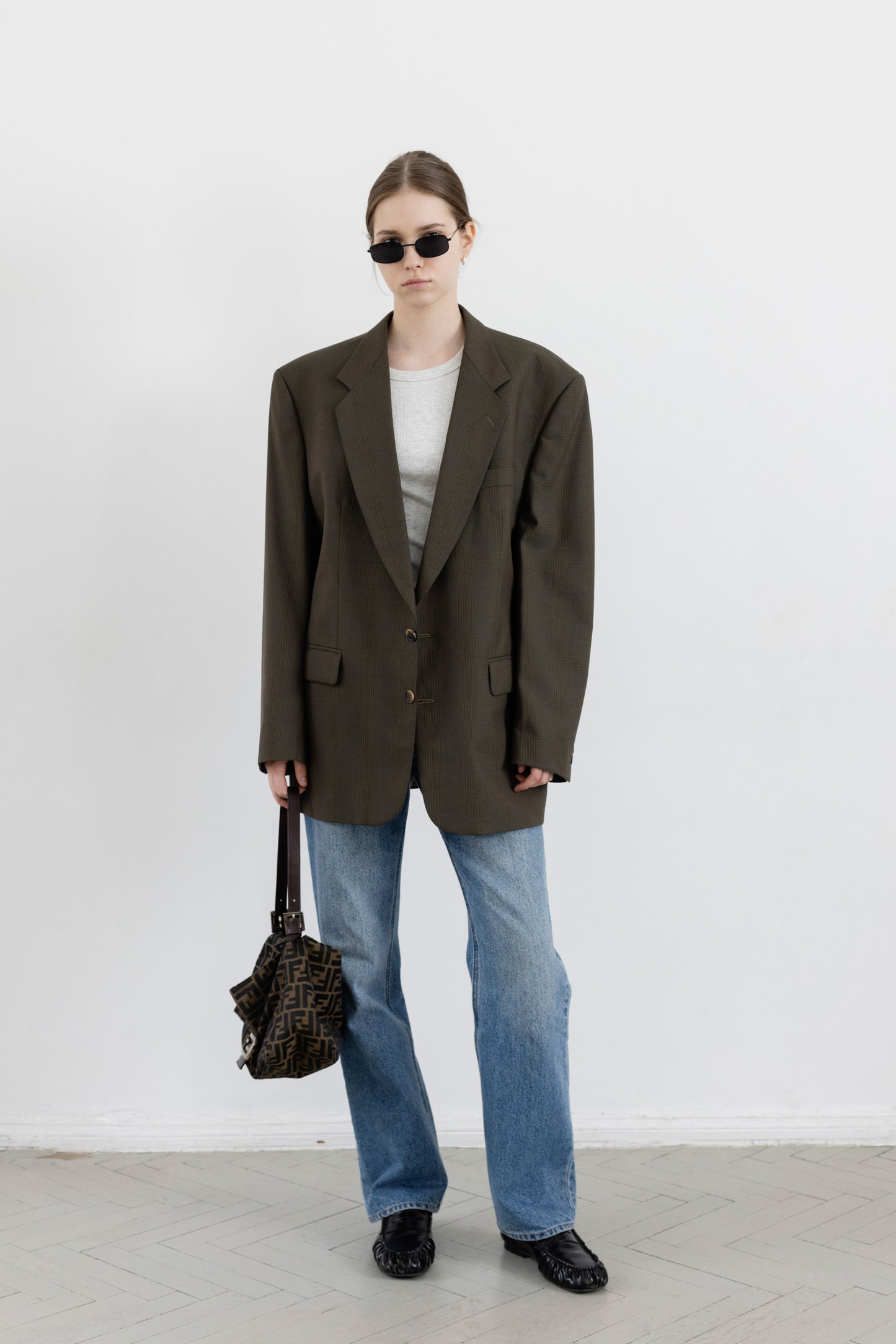 Vintage Brown Plaid Wool Blazer