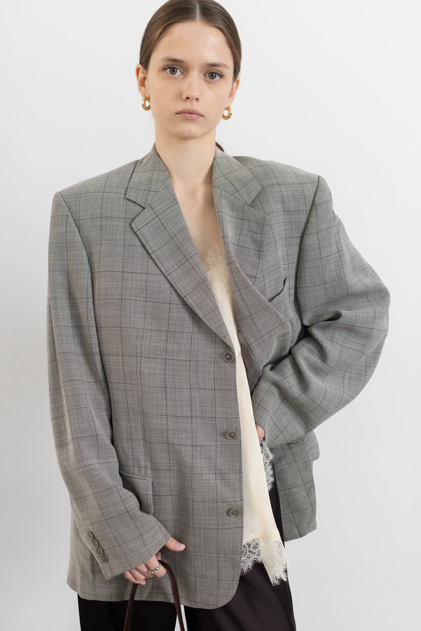 Vintage Light Grey Windowpane Blazer