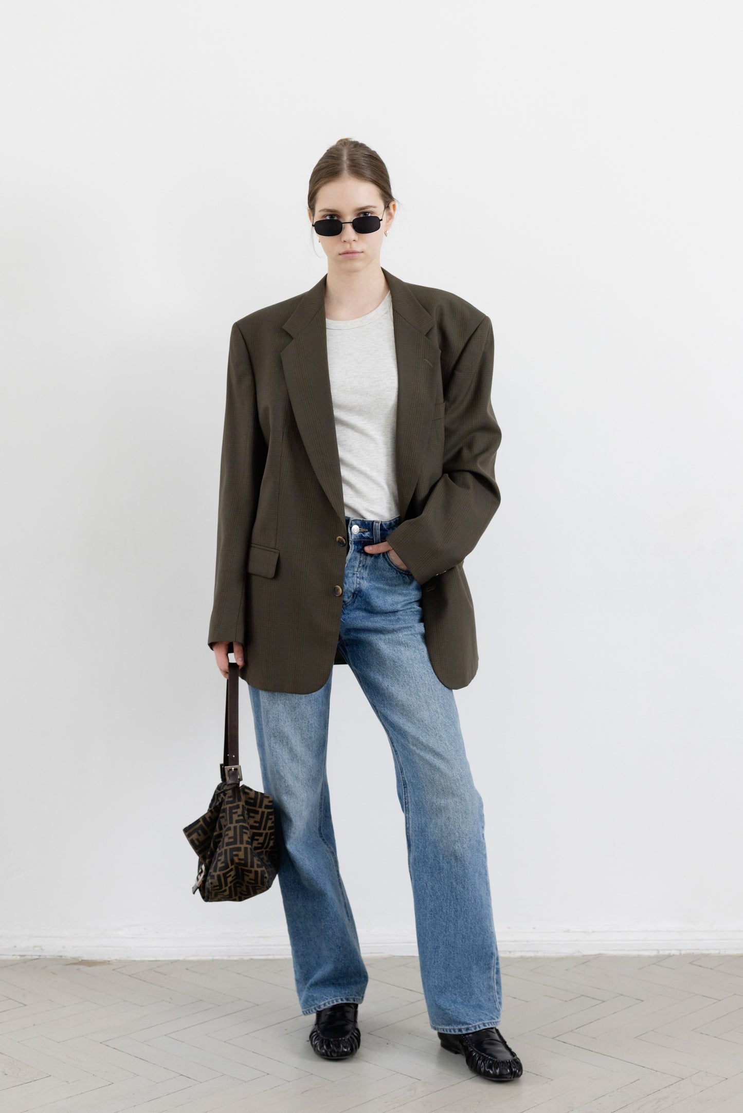 Vintage Brown Plaid Wool Blazer