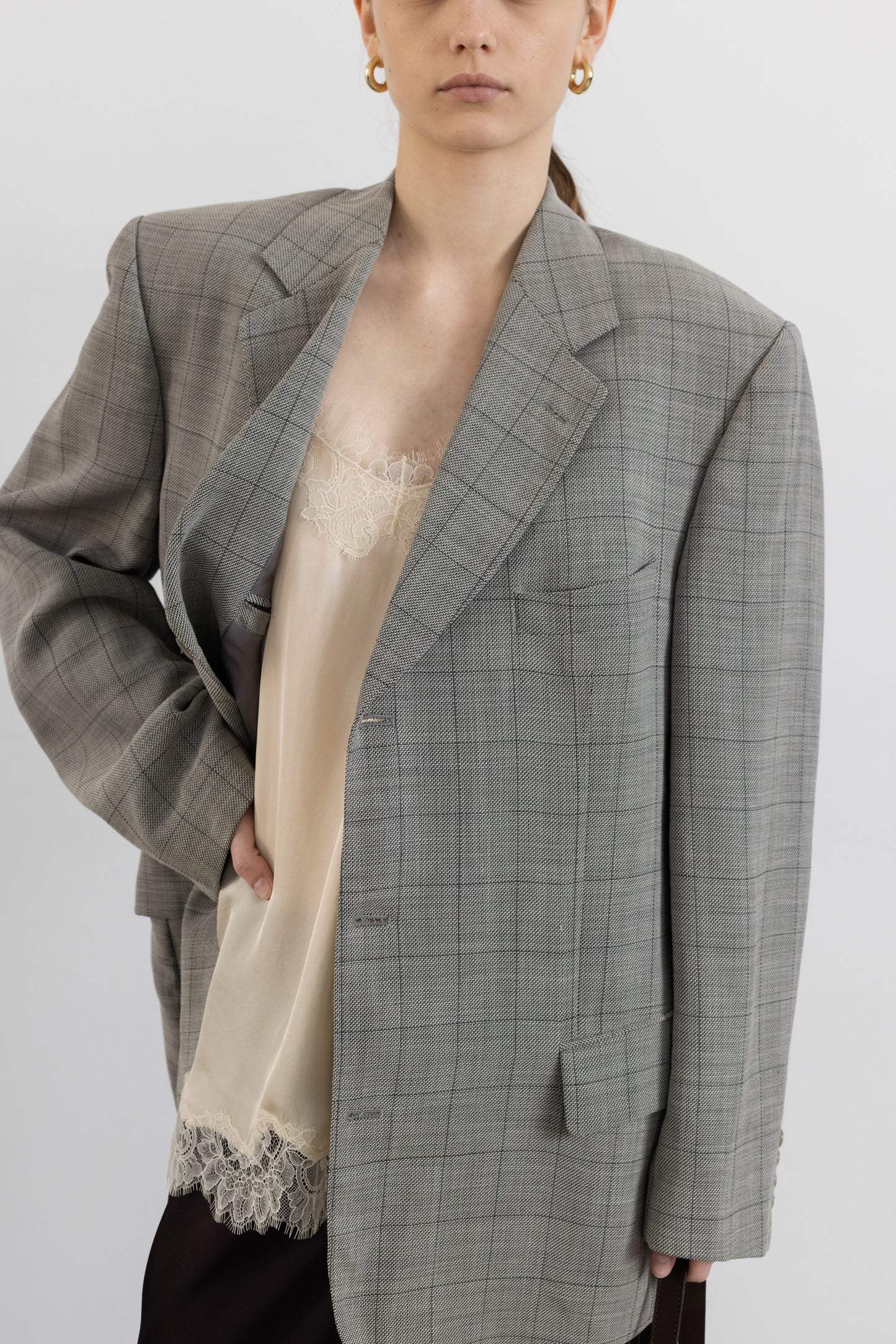 Vintage Light Grey Windowpane Blazer